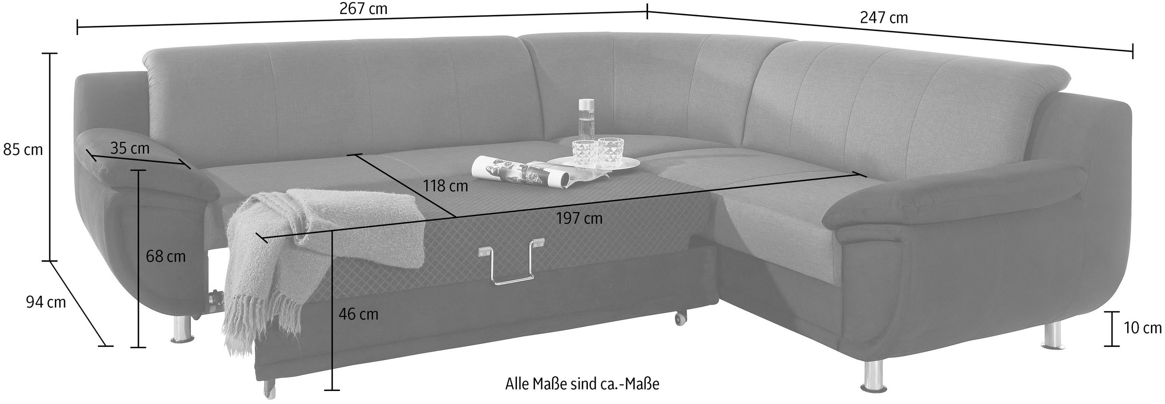 TRENDMANUFAKTUR Ecksofa »Rondo 3, zeitlos und modern, im Materialmix, L-Form«, wahlweise Federkern für hohen Sitzkomfort, wahlweise Bettfunktion