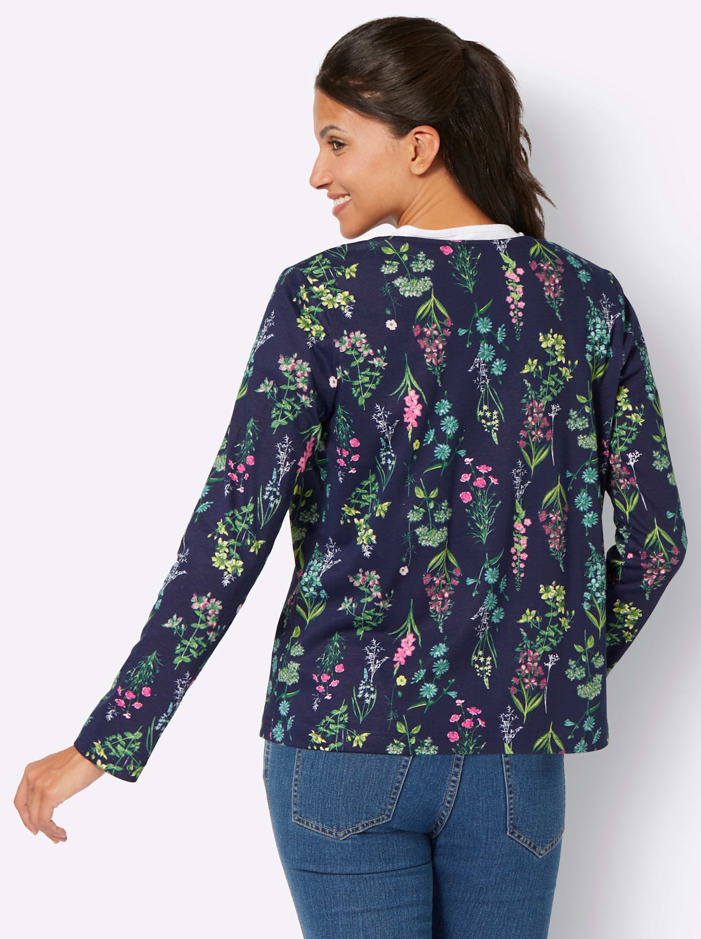 Shirtjacke CLASSIC BASICS "Shirtjacke", Damen, Gr. 46, bunt (marine, altrosa, bedruckt), 100% Baumwolle, bedruckt, geblümt, gemustert, mehrfarbig, V-Ausschnitt, Shirts Shirtjacke 2