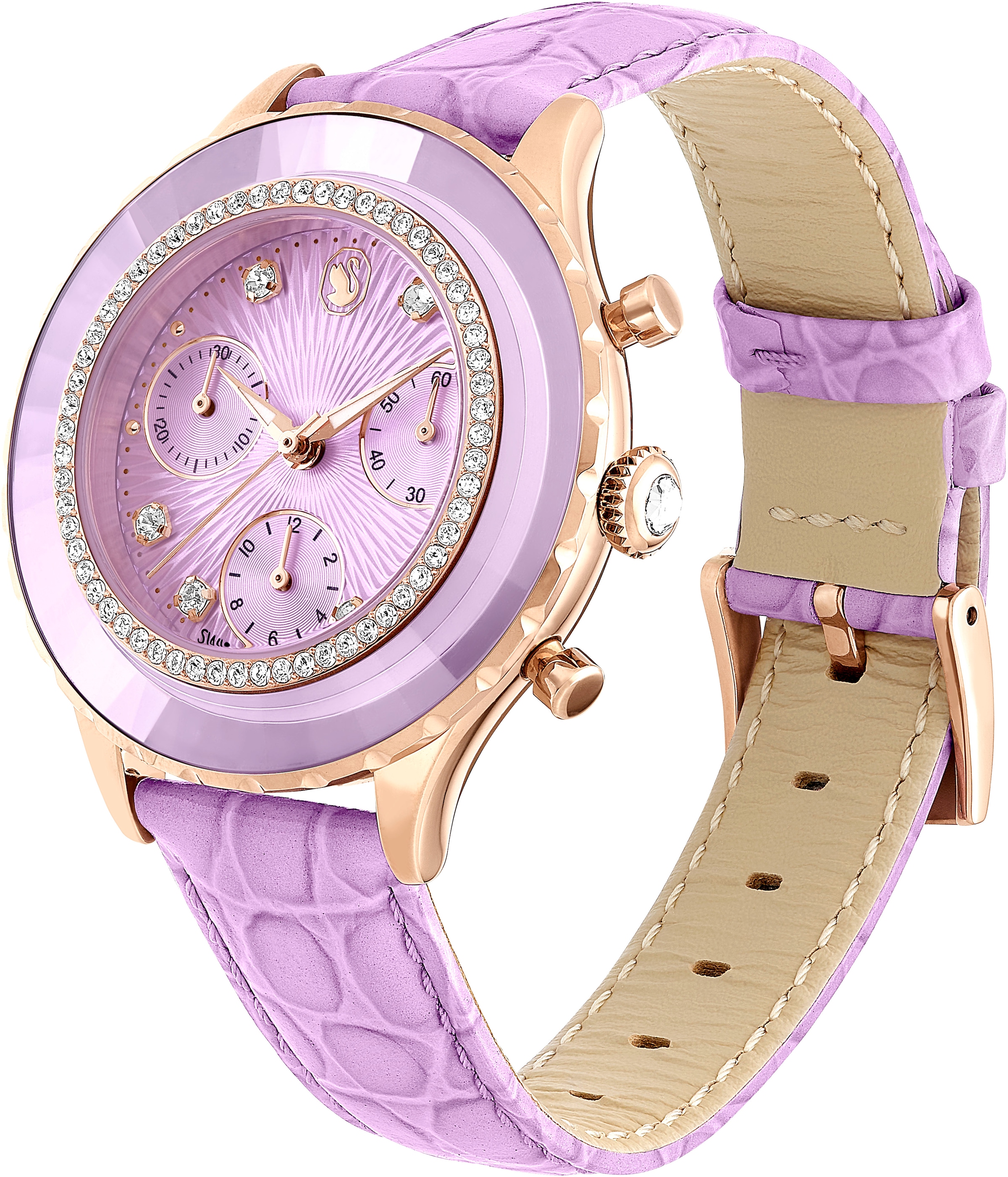 Swarovski Chronograph »OCTEA CHRONO«, Quarzuhr, Armbanduhr, Damenuhr, Swiss Made, Lederarmband, analog