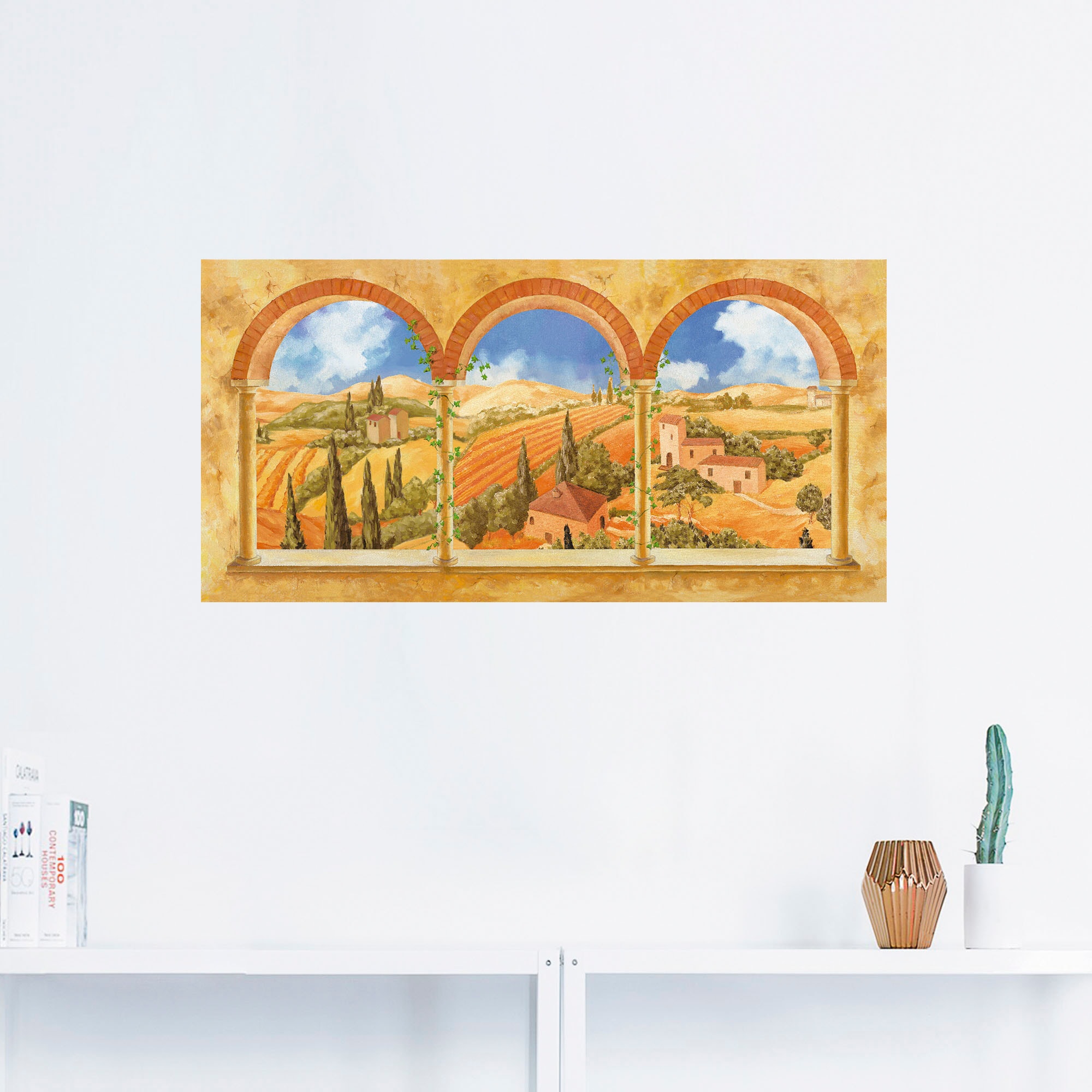 Artland Wandbild »Drei Torbögen mit Blick in die Toskana«, Fensterblick, (1 St.), als Leinwandbild, Wandaufkleber in verschied. Größen