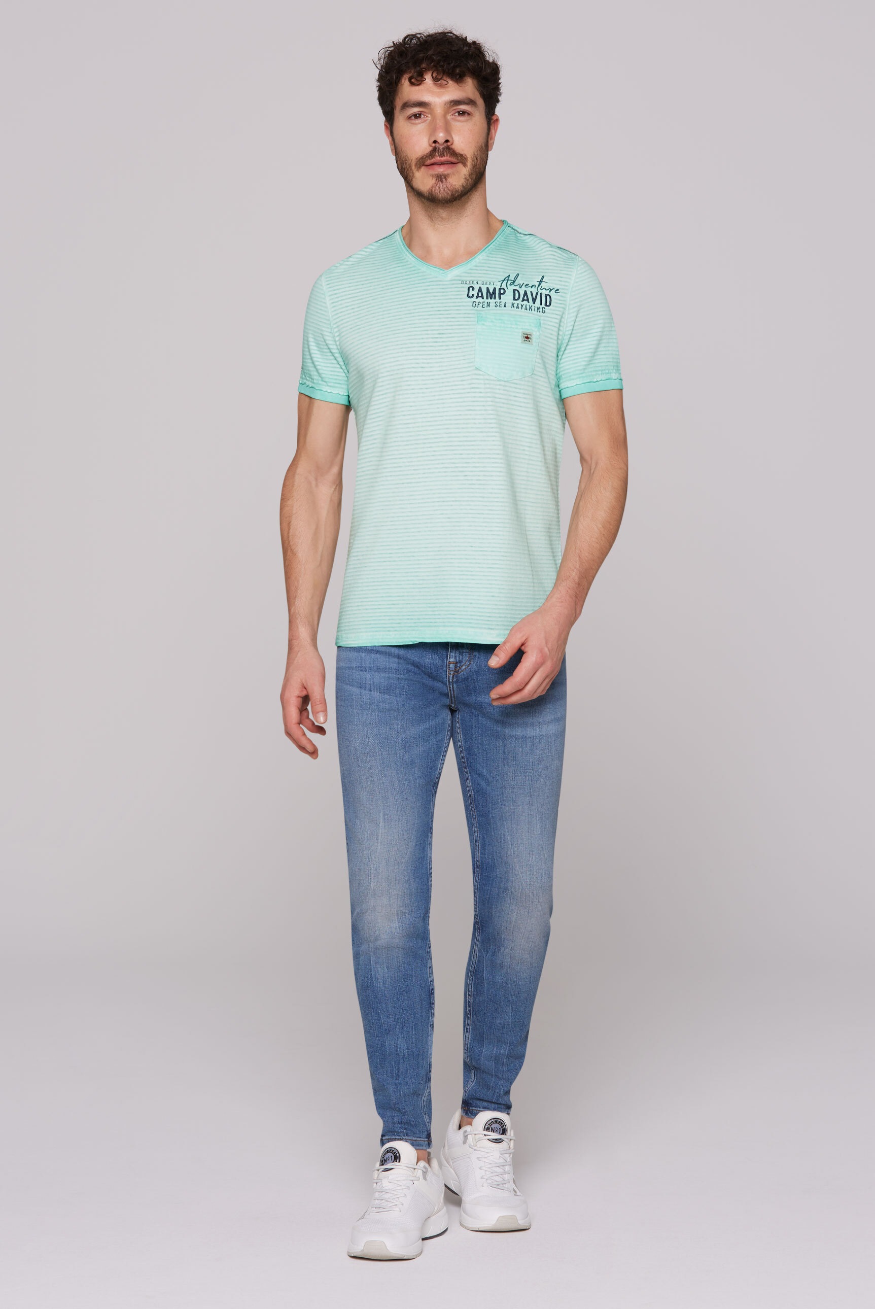 CAMP DAVID V-Shirt, mit offenen Kanten
