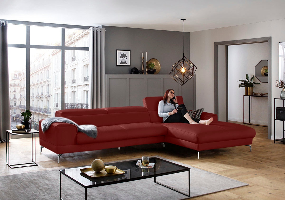 W.SCHILLIG Ecksofa »piedroo, Designsofa mit tollem Sitzkomfort, elegant und bequem, L-Form«, Kopfteilverstellung, wahlweise mit Sitztiefenverstellung, Breite 343cm