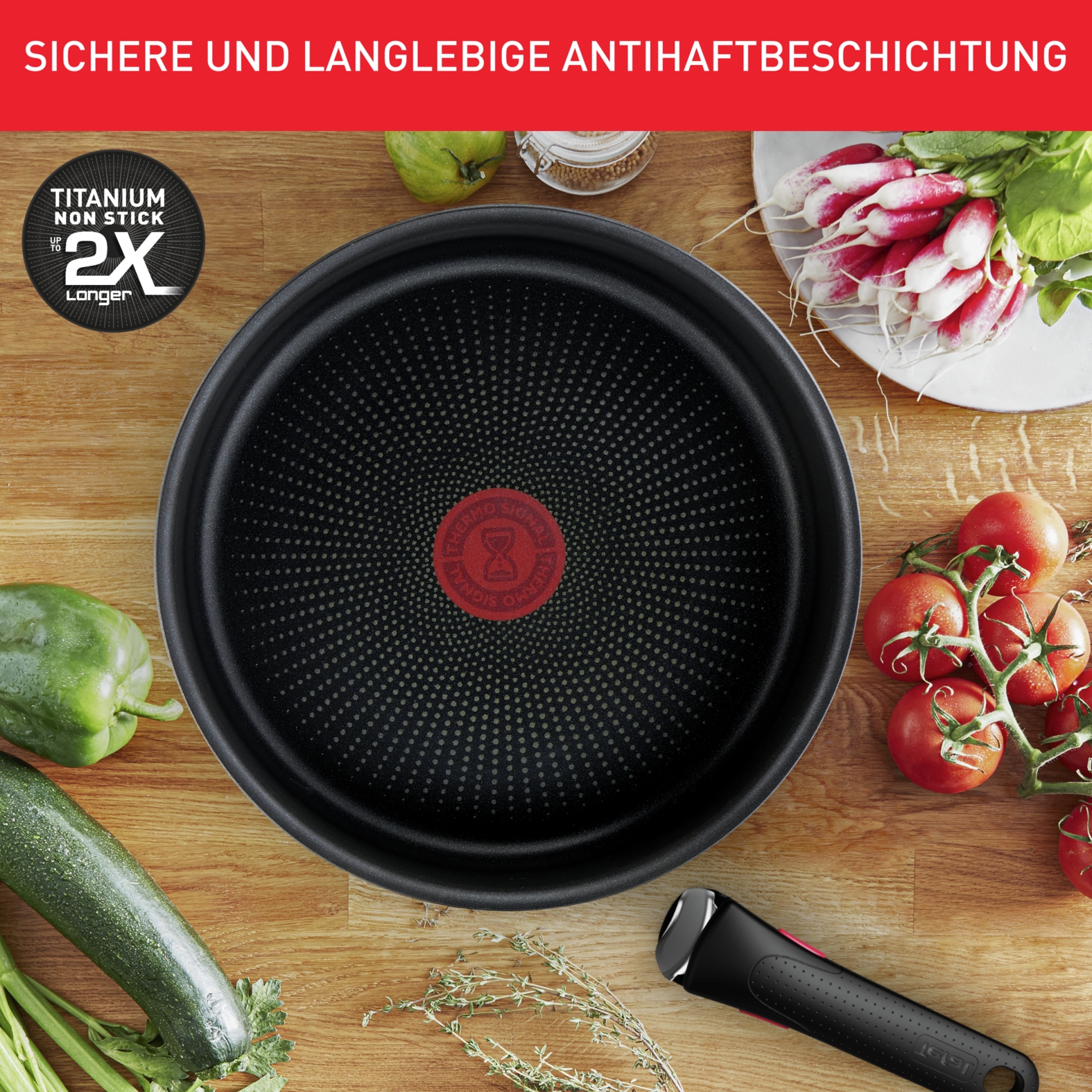 Tefal Topf-Set »L15890 Ingenio XL Force, Topfset nicht induktionsgeeignet«, Aluminium, (Set, 4 tlg., je 1 Stielkasserolle Ø 16/18/20 cm, 1 abnehmbarer Griff), Antihaftversiegelung, Thermo-Signal bei idealer Brattemperatur