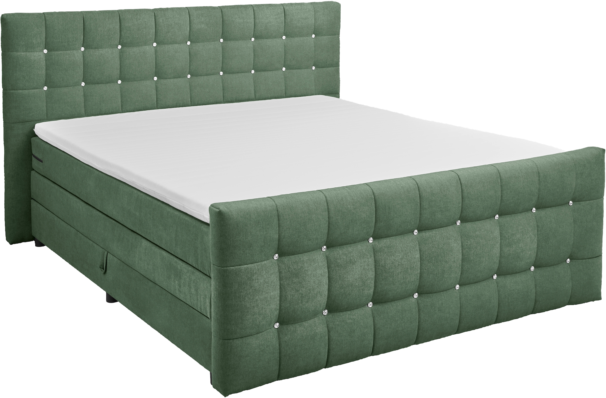 ED EXCITING DESIGN Boxspringbett »Loberie«, mit Strasssteinen im Kopf- und Fußteil, inkl. Bettkasten