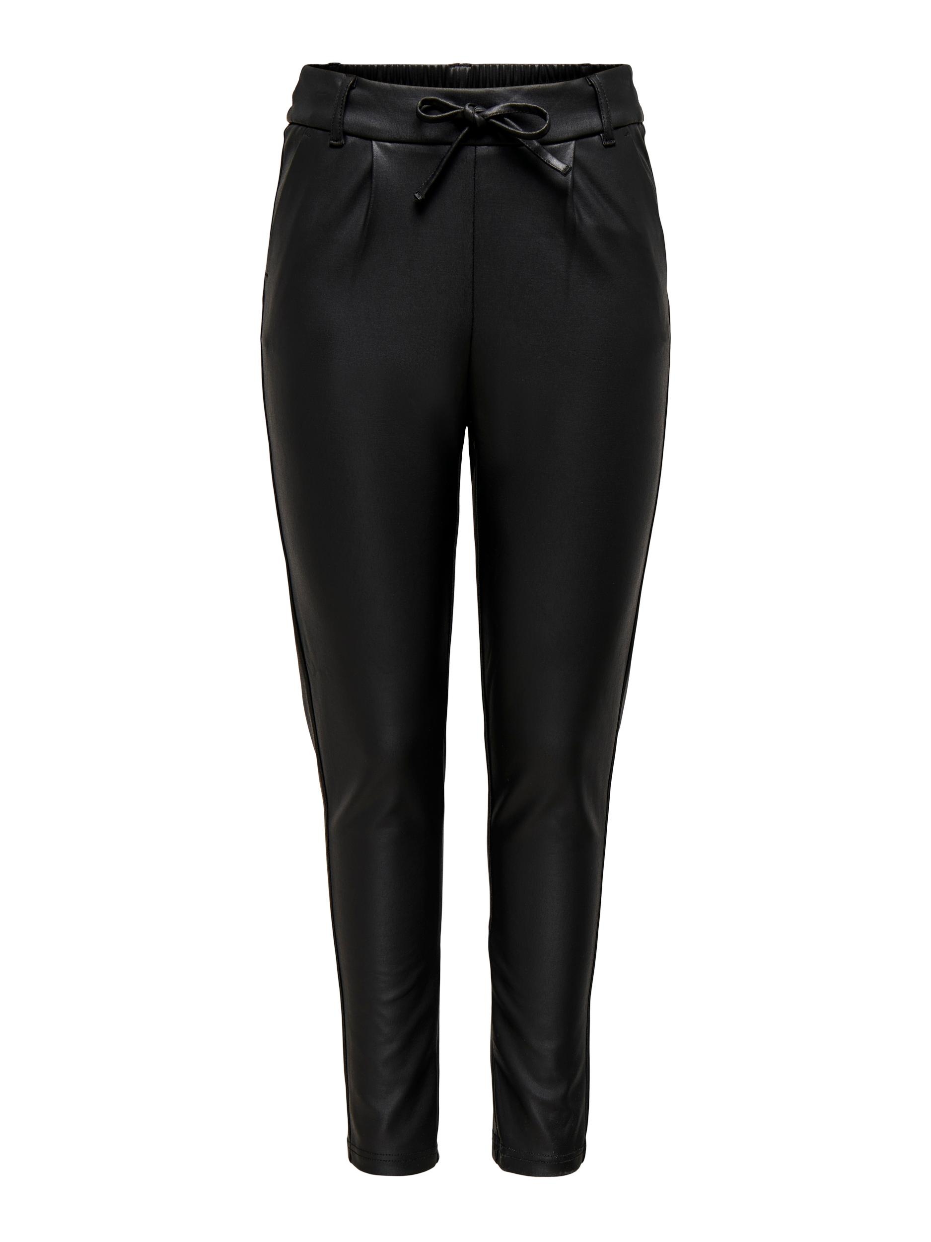 Lederimitathose ONLY "ONLPOPTRASH EASY COATED PANT PNT NOOS", Damen, Gr. XS (34), Länge 32, schwarz, Web, Obermaterial: 95% Polyester, 5% Elasthan. Beschichtung: 100% Polyurethan, unifarben, knöchellang, Hosen 3