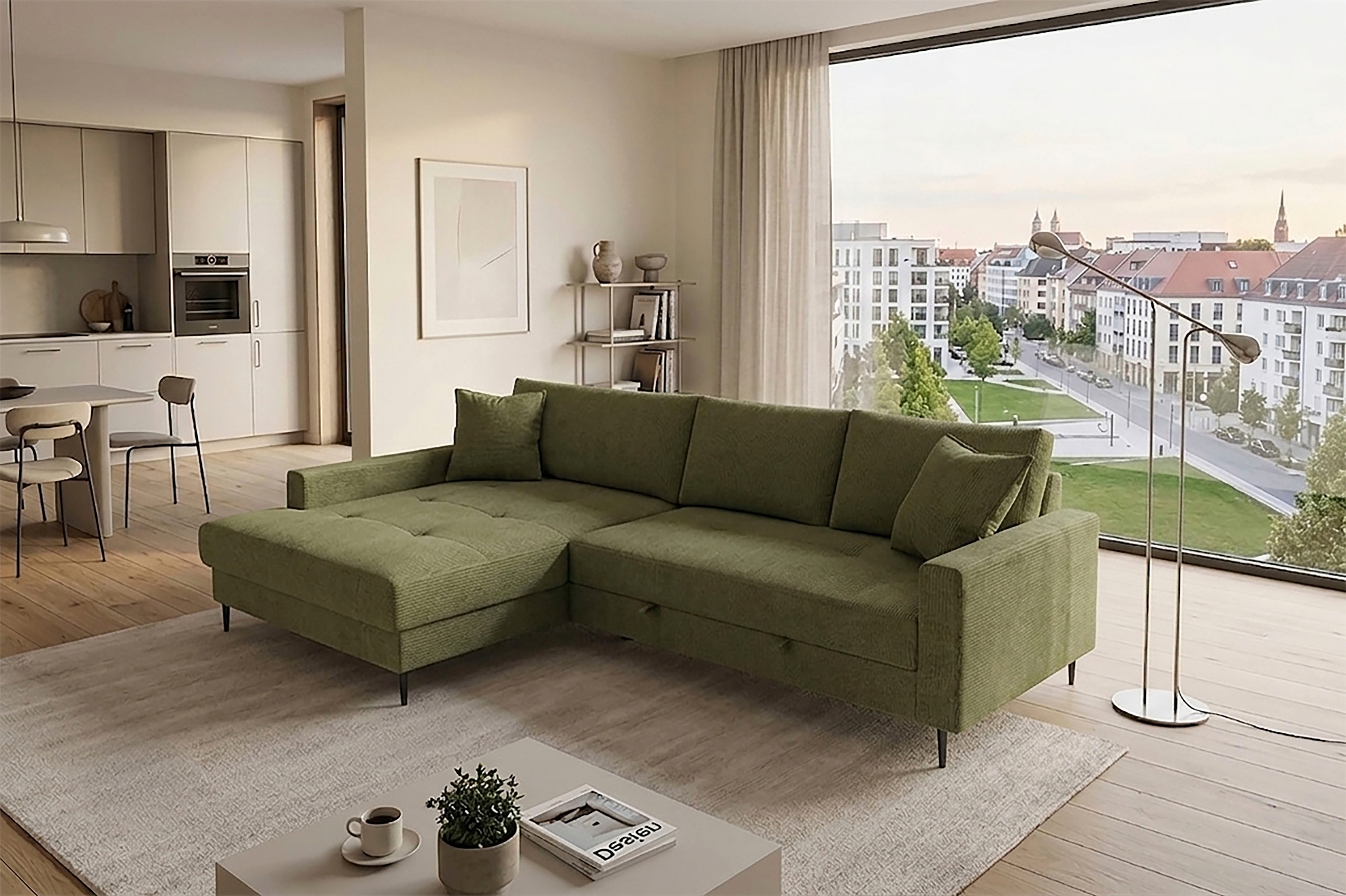 Trends by HG Ecksofa "Summer L-Form, B: 284 cm, Schlaffunktion, 2 Zierkissen" optional mit Kopfstützen, Wellenfederung, frei stellbar