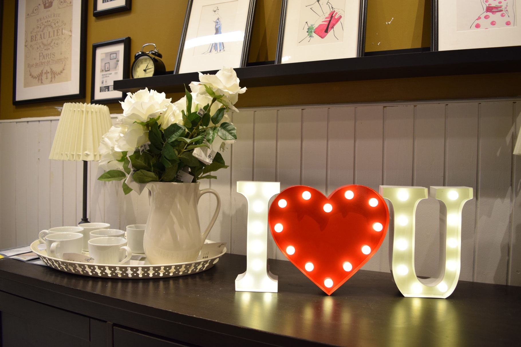 MARQUEE LIGHTS Tischleuchte »I Herz U«, 36 flammig, Leuchtmittel LED-Modul | LED fest integriert, Wandlampe, Tischlampe I Heart U mit 36 festverbauten LEDs - 69x31 cm