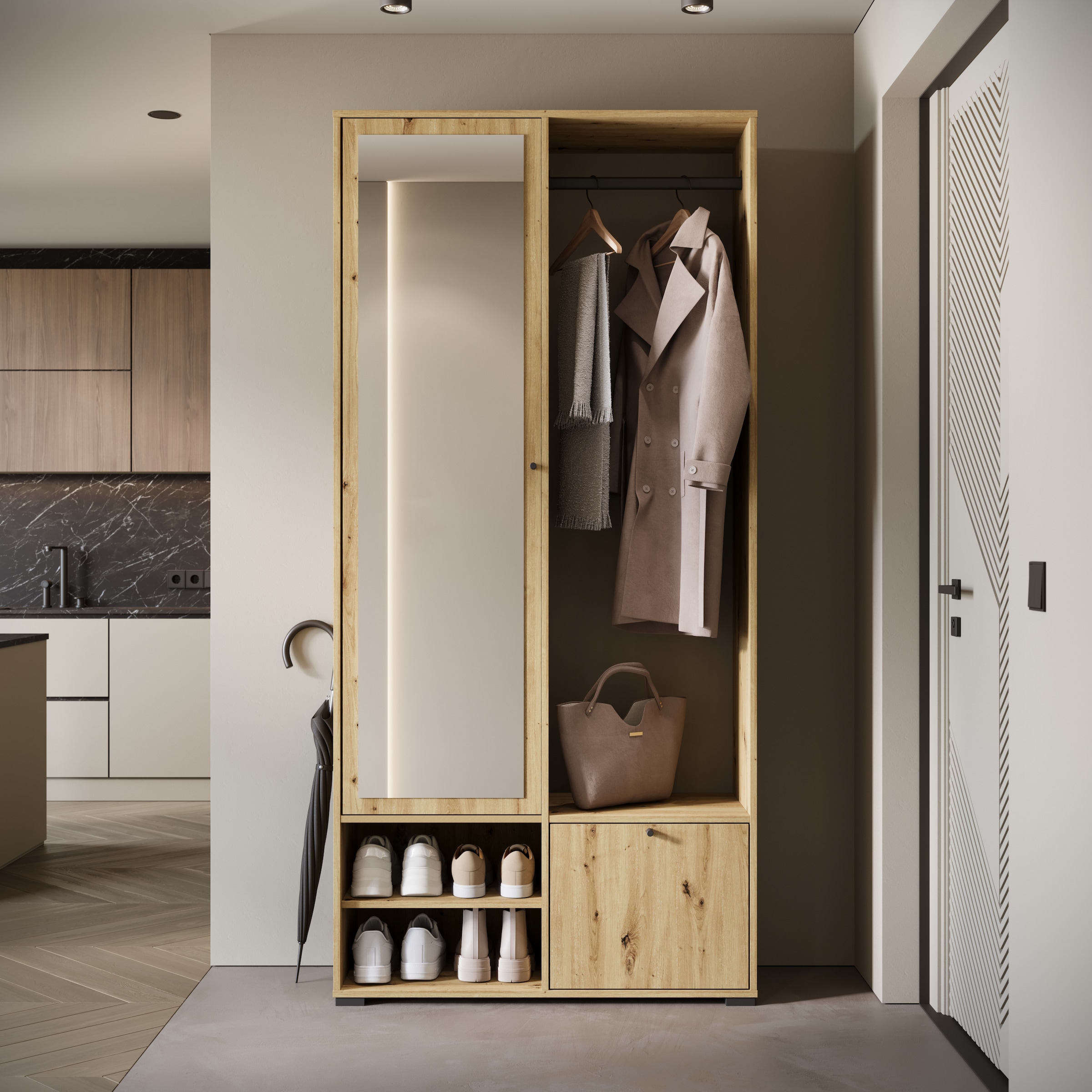 INOSIGN Garderobenschrank »DINO Kompaktgarderobe, Garderoben-Set DINO«, Mit Spiegel und Kleiderstange, 90 cm breit, Türanschlag wechselbar