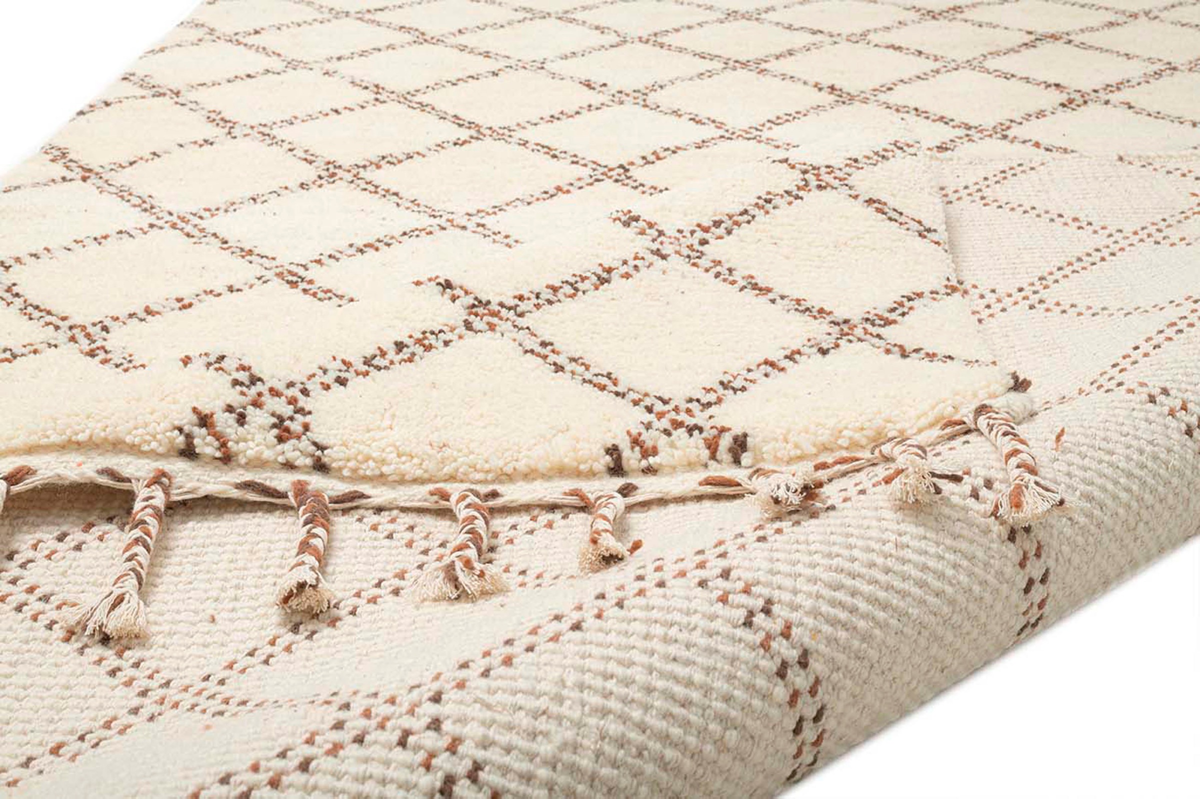 Wollteppich THEKO "MARMOUCHA 05", braun (braun, weiß), B:170cm H:24mm L:240cm, Wolle, Teppiche, reine Wolle, Rauten Design, mit Fransen, auch als Läufer 3