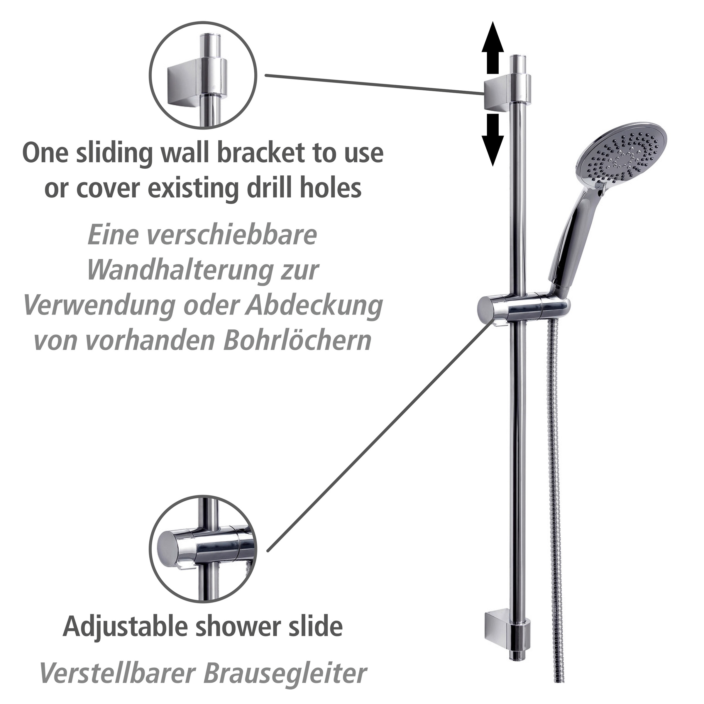 WENKO Stangenbrause-Set »Young«, Chrom, Länge Stange: 66 cm