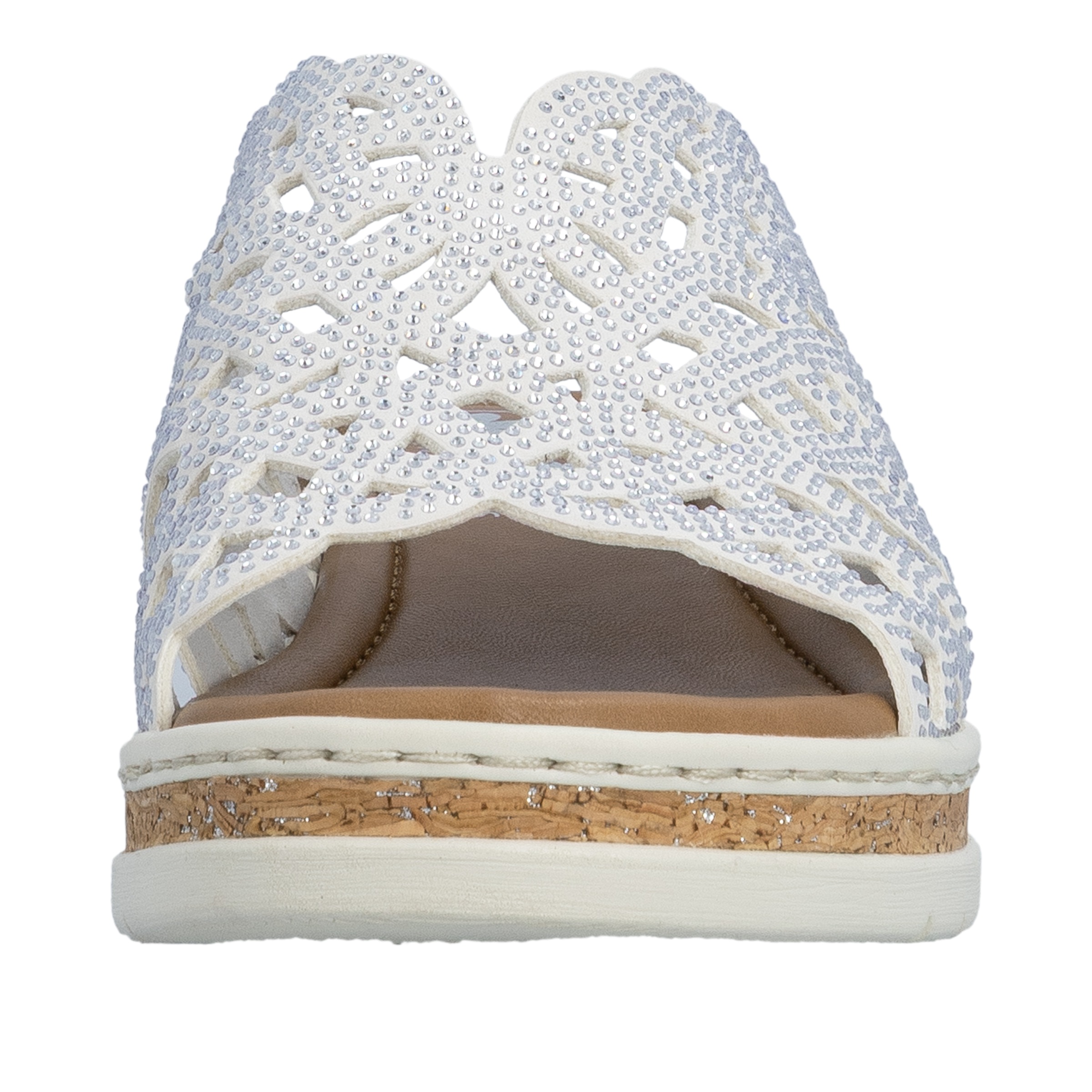 Pantolette RIEKER, Herren, Gr. 43, weiß, Lederimitat, unifarben, Schuhe Pantolette, Sommerschuh, Hausschuh, Keilabsatz, mit Glitzersteine 3
