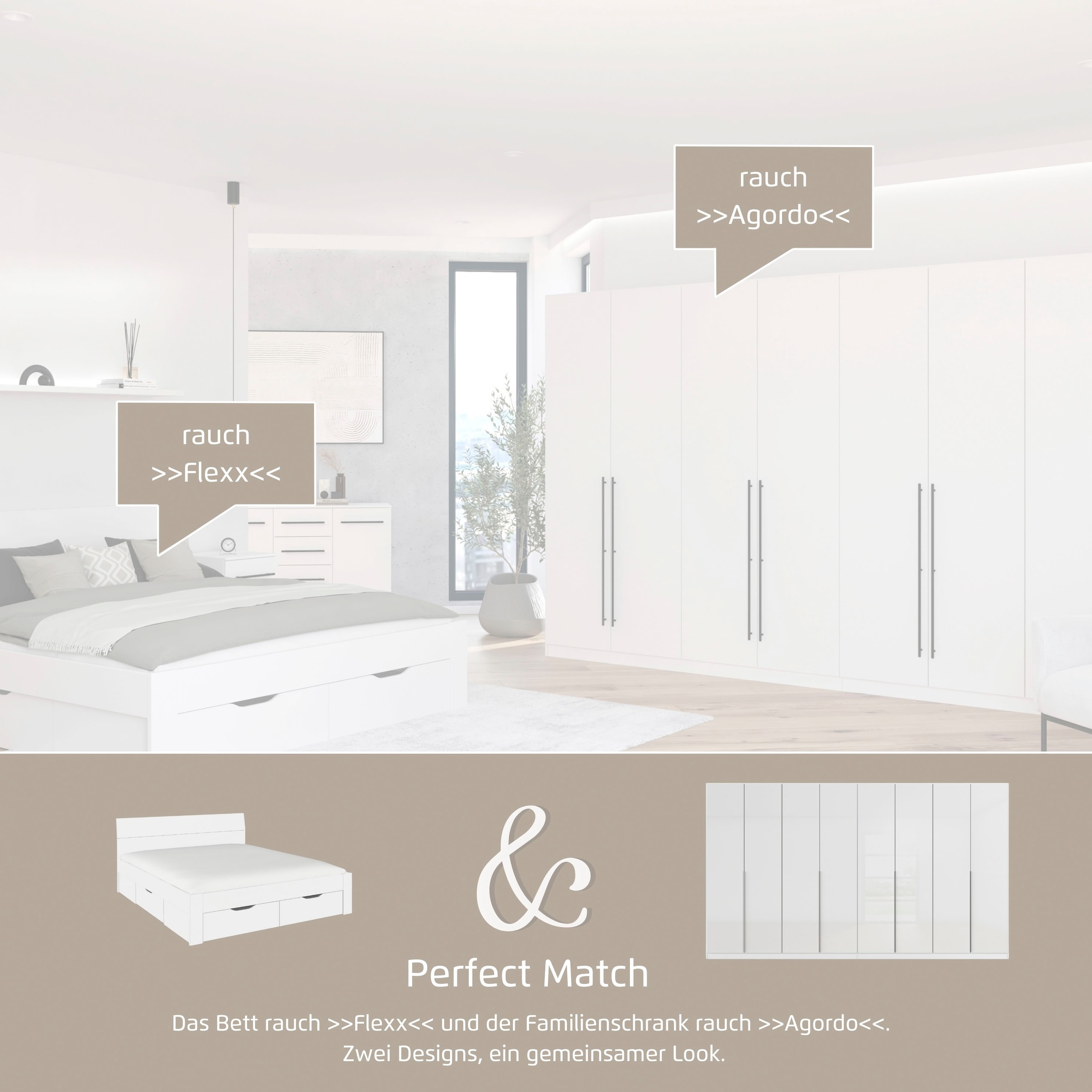 OTTO home Drehtürenschrank »Kleiderschrank Schrank Garderobe AGORDO TOPSELLER Schlafzimmer« in zwei Griff-Farben, Breiten 91-405 cm, Dekor- oder Hochglanzfront,  durchdachte Innenausstattung, in 8 Breiten und 2 Höhen MADE IN GERMANY