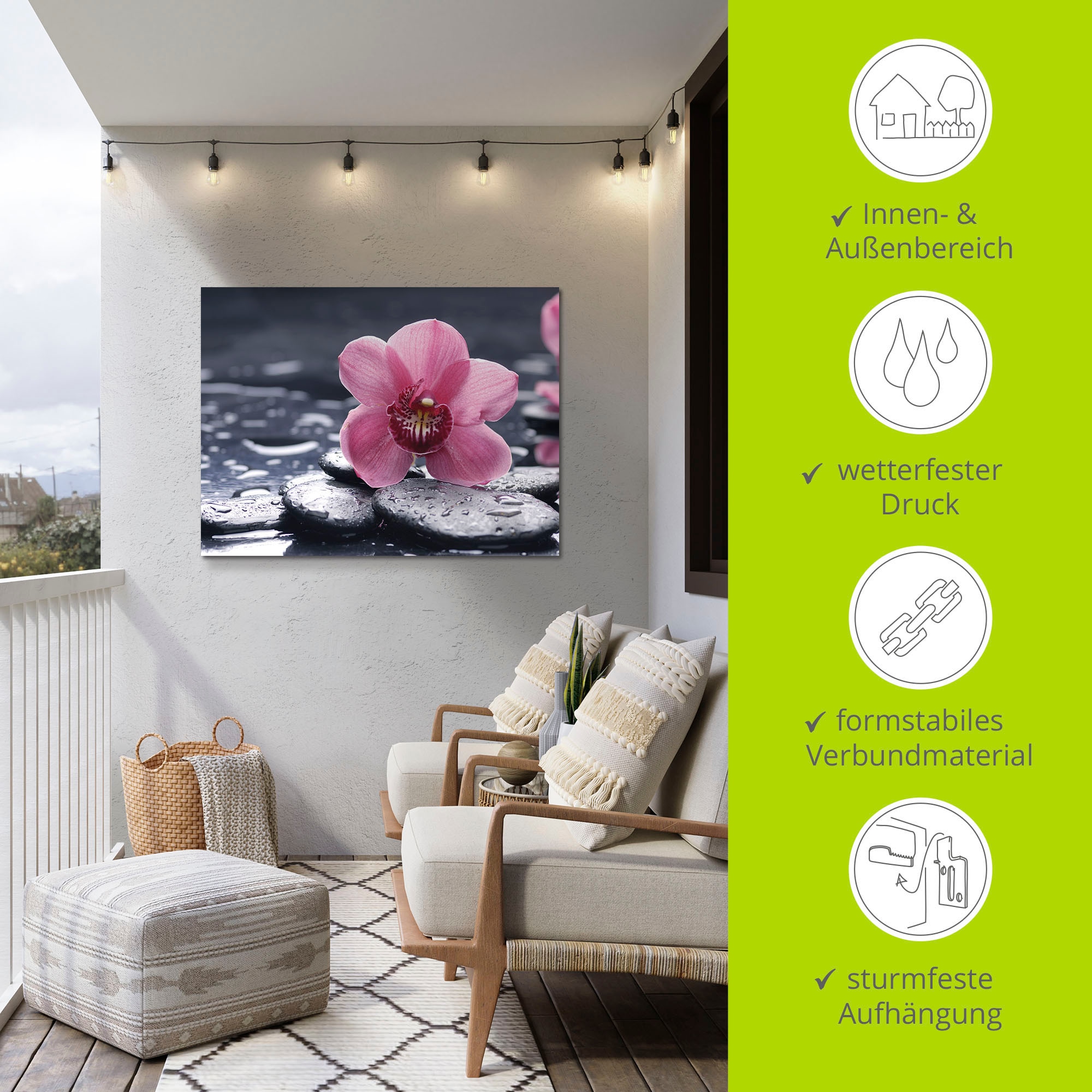 Artland Wandbild »Stillleben mit Kiesel und einer Orchidee«, Blumen, (1 St.), als Alubild, Outdoorbild, Leinwandbild, Poster, Wandaufkleber