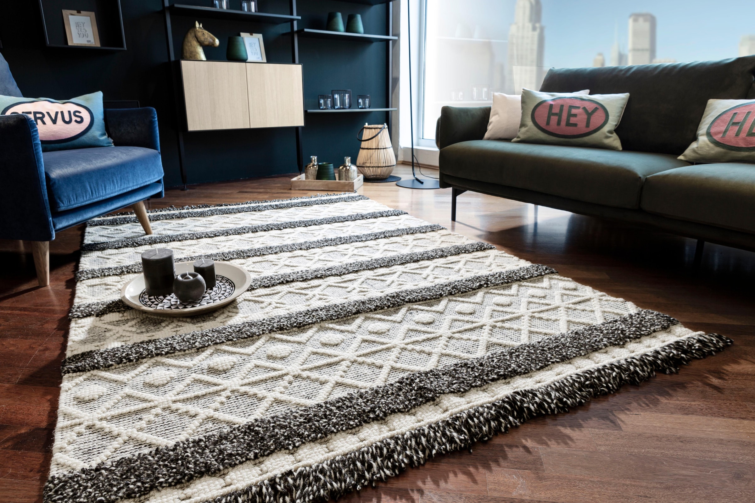 LUXOR living Wollteppich »Fano«, rechteckig, 22 mm Höhe, reine Wolle, handgewebt, mit Fransen, Wohnzimmer