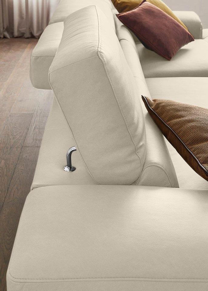 W.SCHILLIG Ecksofa »piedroo, Designsofa mit tollem Sitzkomfort, bequem und elegant, L-Form«, Kopfteilverstellung, wahlweise mit Sitztiefenverstellung, Breite 343cm