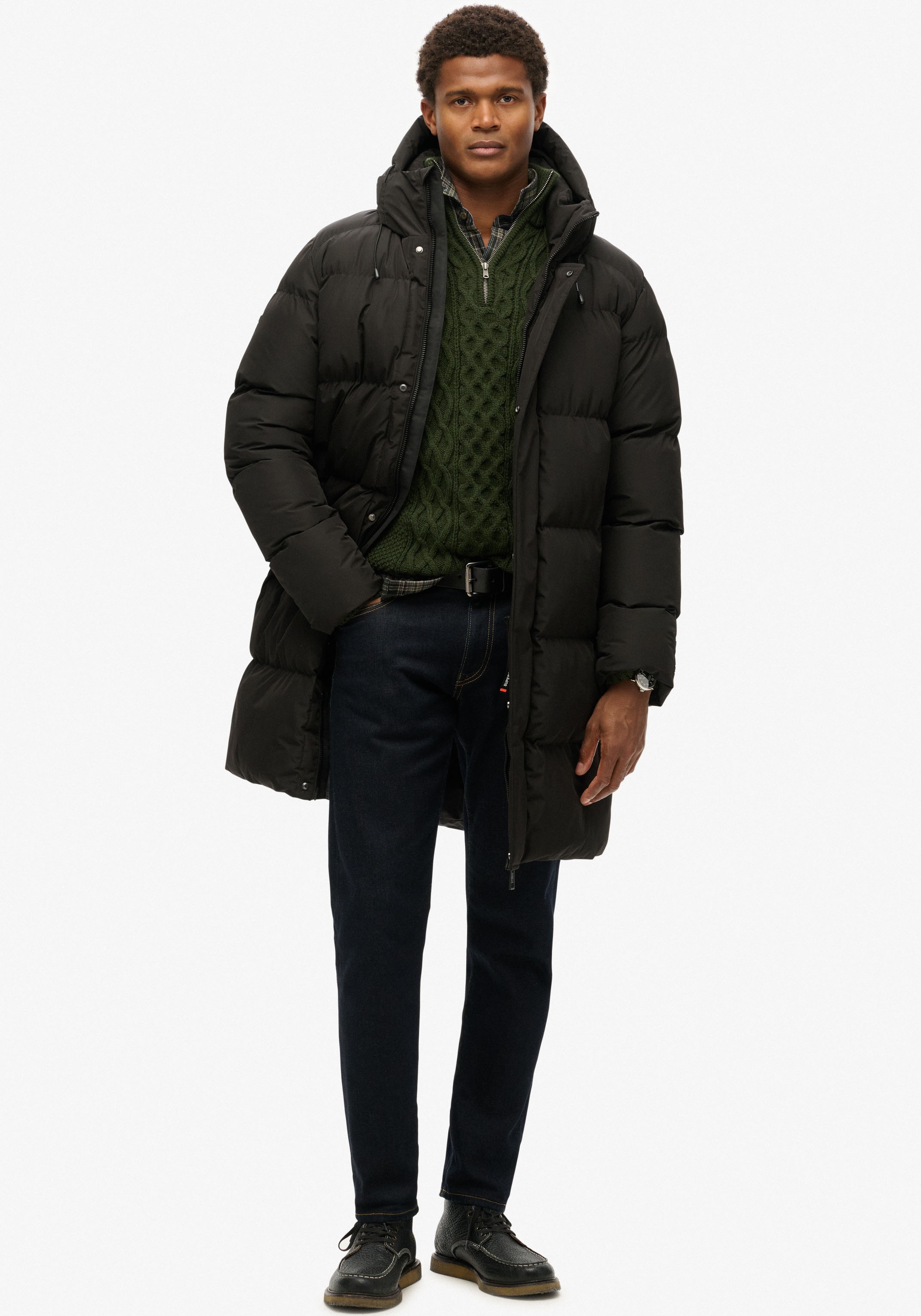 Superdry Steppjacke "HOODED SPORTS PUFFER MID JKT" mit Kapuze Kunstfaser, r günstig online kaufen