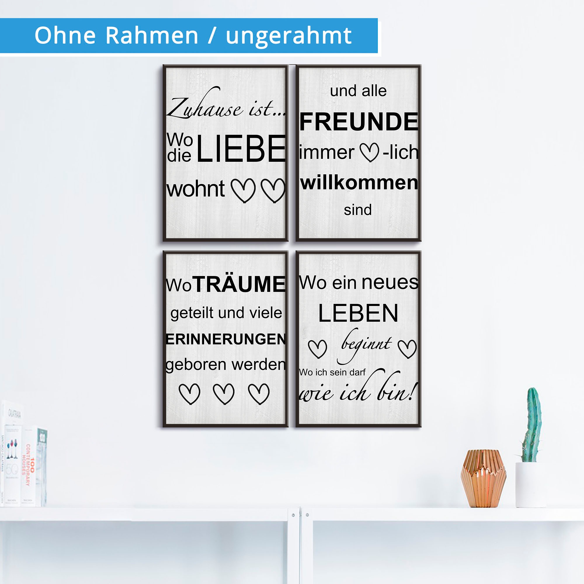 Artland 1-4«, BAUR Bild, Liebe kaufen | Wandbild, & St.), wohnt Poster »Wo Wandposter (4 die Texte, Sprüche Poster,