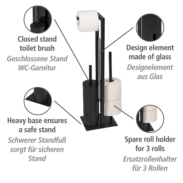 WENKO WC-Garnitur »Rivalta«, aus Stahl-Glas-Polypropylen, schwarz, 3 in 1  Standgarnitur kaufen | BAUR