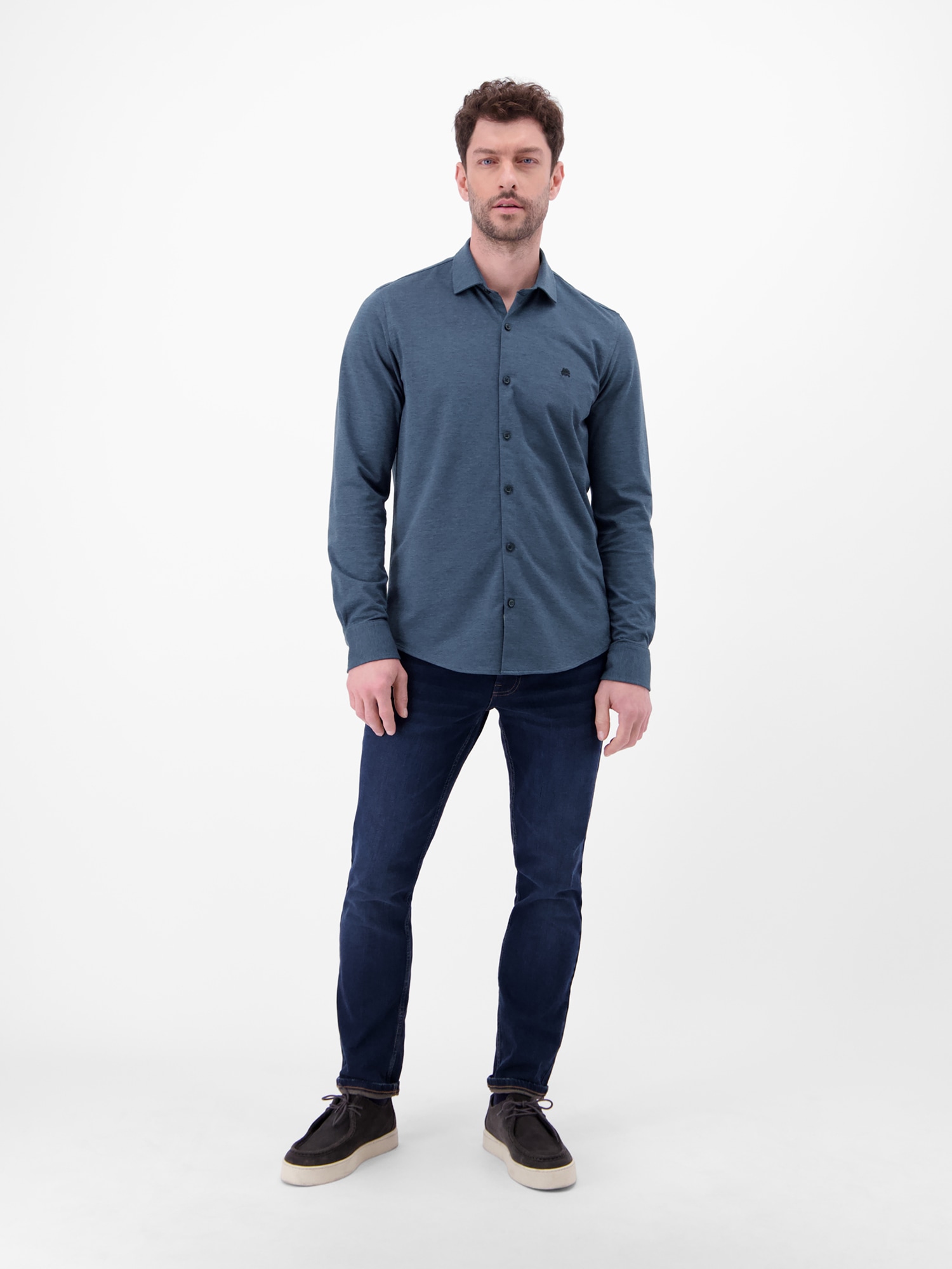 LERROS Langarmhemd »LERROS Jerseyhemd mit 2-Knopf-Manschette und Kentkragen«
