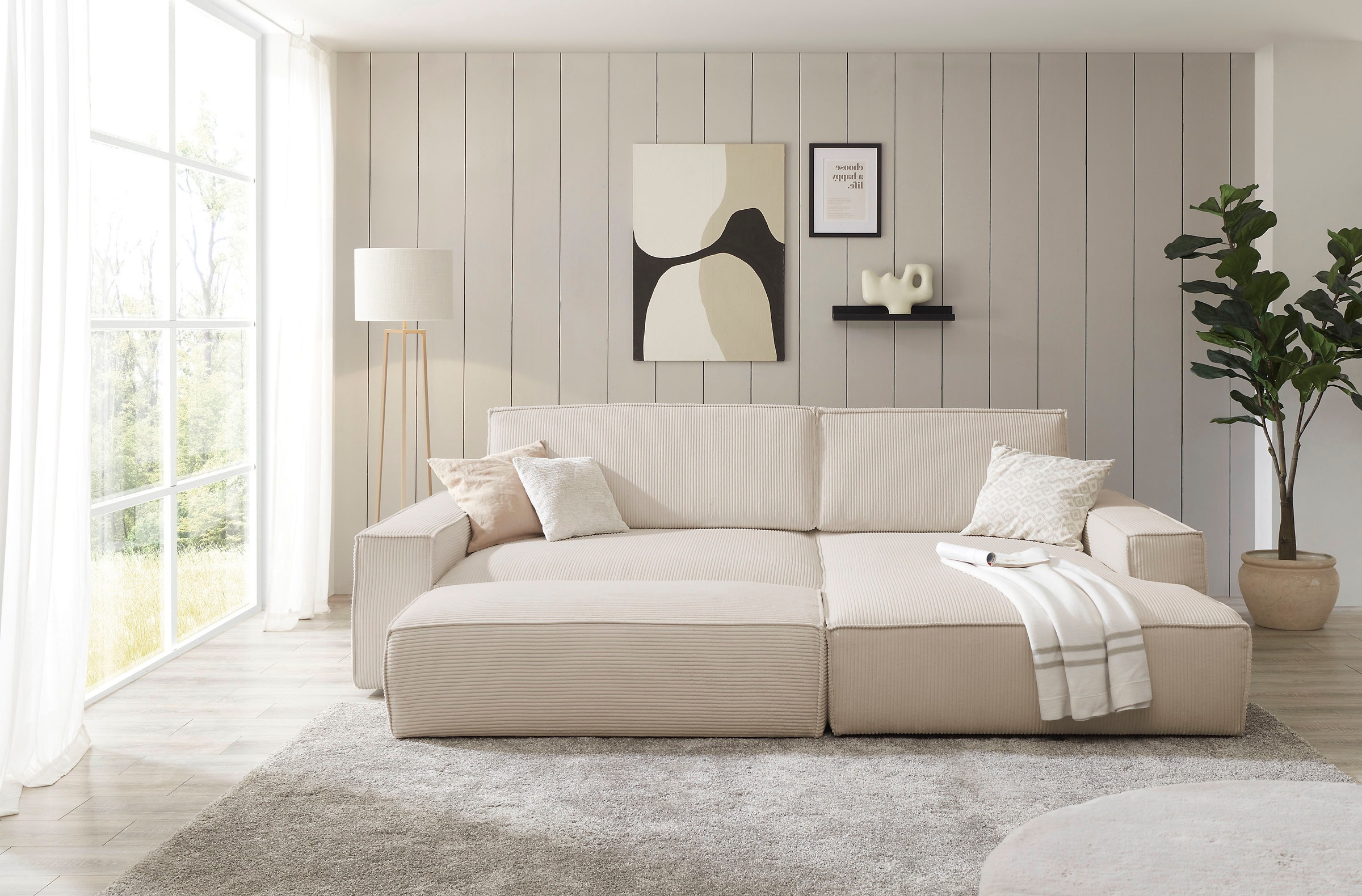 Home affaire Polsterecke »NEU: SHERWOOD XXL tief, L-Form mit Schlaffunktion, Big-Sofa mit Hocker«, (Set, 2 St.), stellbar zum Schlafsofa (Krokodilverbinder), Cord, Leinenoptik