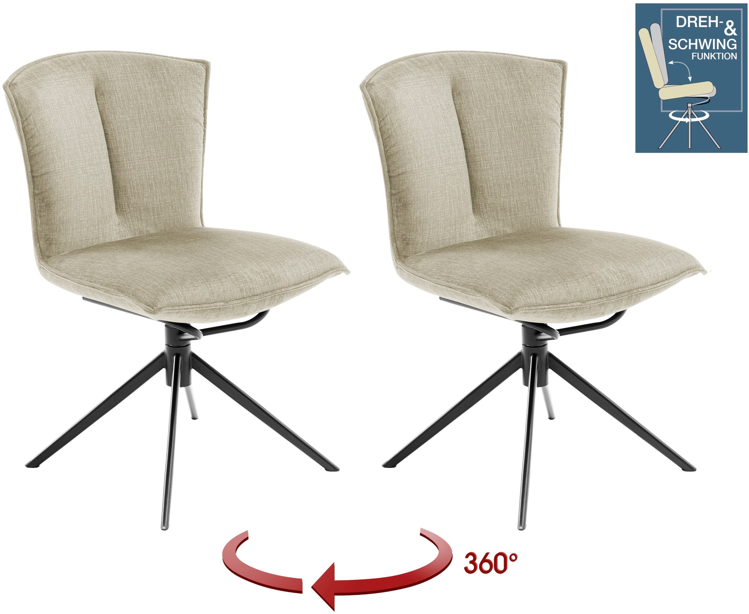 MCA furniture 4-Fußstuhl »NALON Esszimmerstuhl (2er Set) - Stuhl«, (Set), 2 St., Veloursstoff, 360° drehbar, Schwingfunktion, Metall, Veloursoptik, belastbar 120 kg