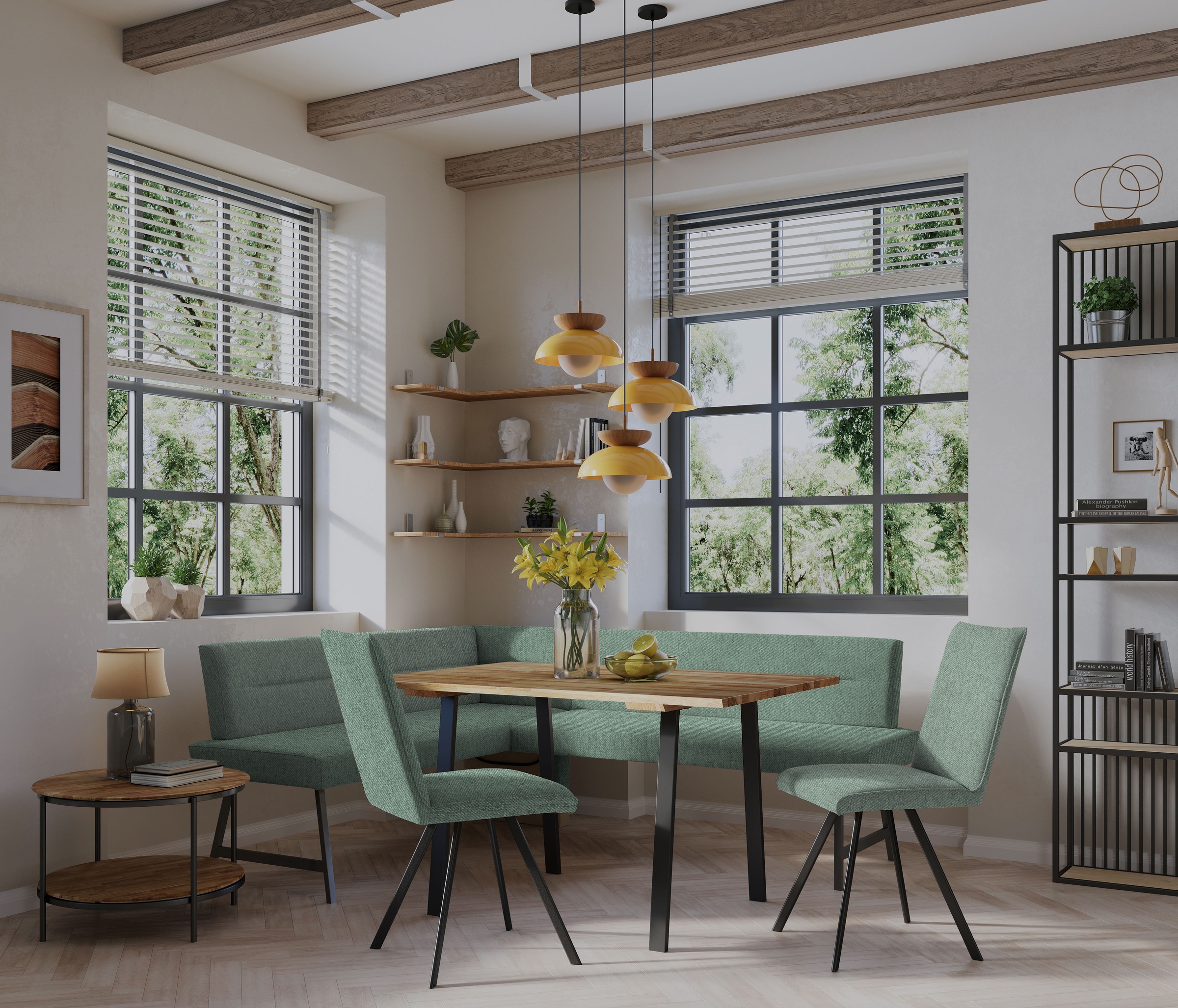 Home affaire Eckbankgruppe »Sava«, (Set, 4 tlg.), Eckbank mit Wellenfederung im Sitz, Tisch Massiv Eiche