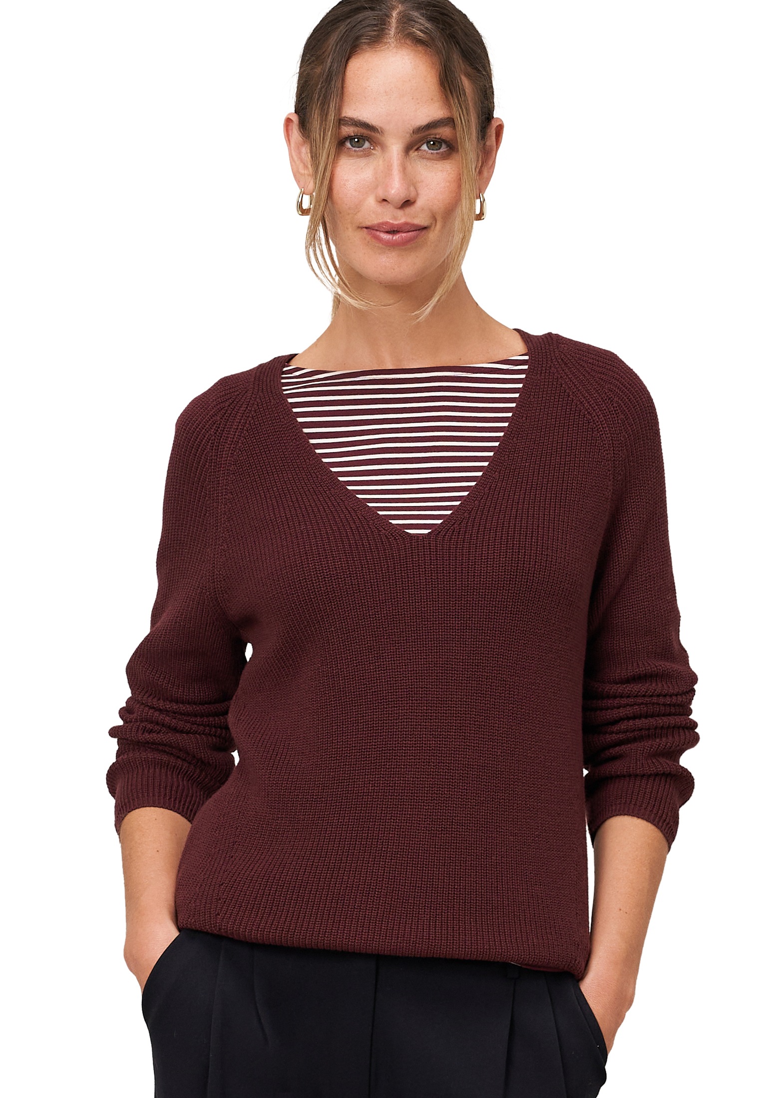 Zero Strickpullover "zero Damen Strukturpullover mit V-Ausschnitt", (1 tlg. günstig online kaufen