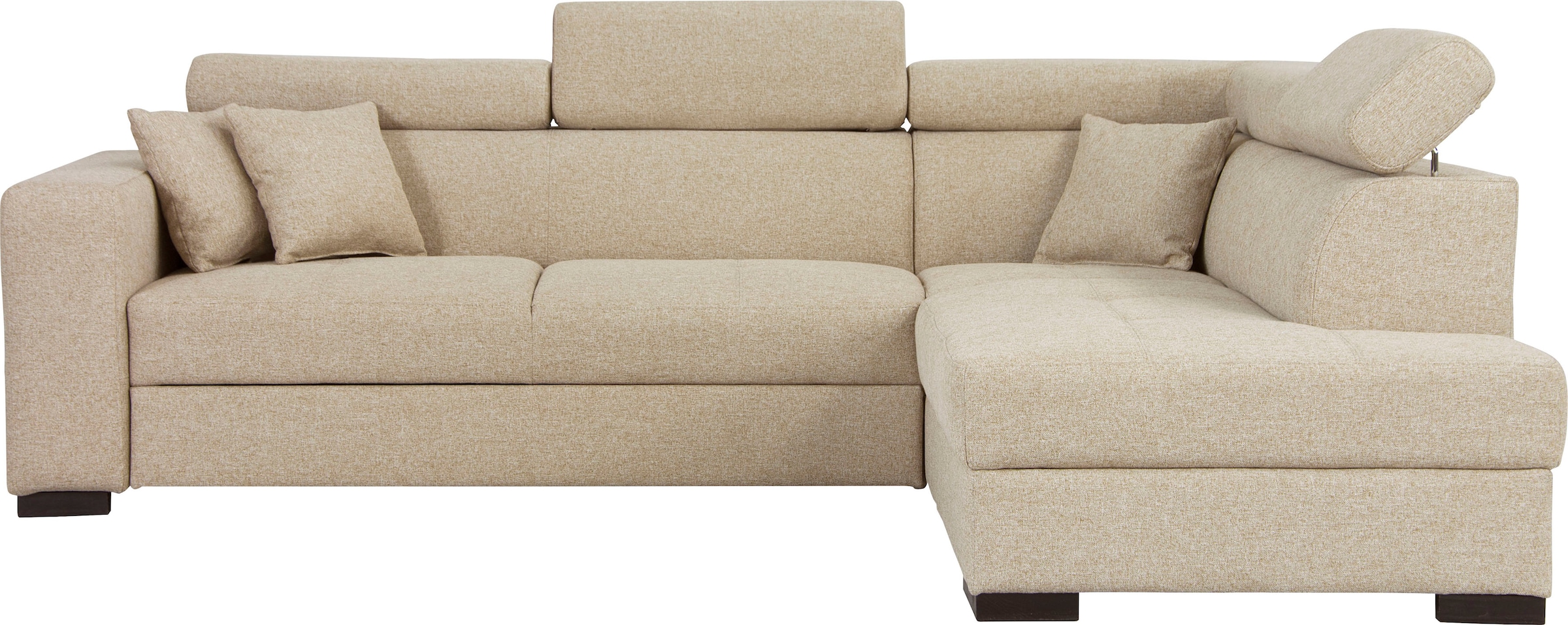 Home affaire Ecksofa "Tulio bequem, bewährte Wellenunterfederung, Breite 267cm, L-Form" wahlweise mit Bettfunktion und Bettkasten, incl. 3 Zierkissen