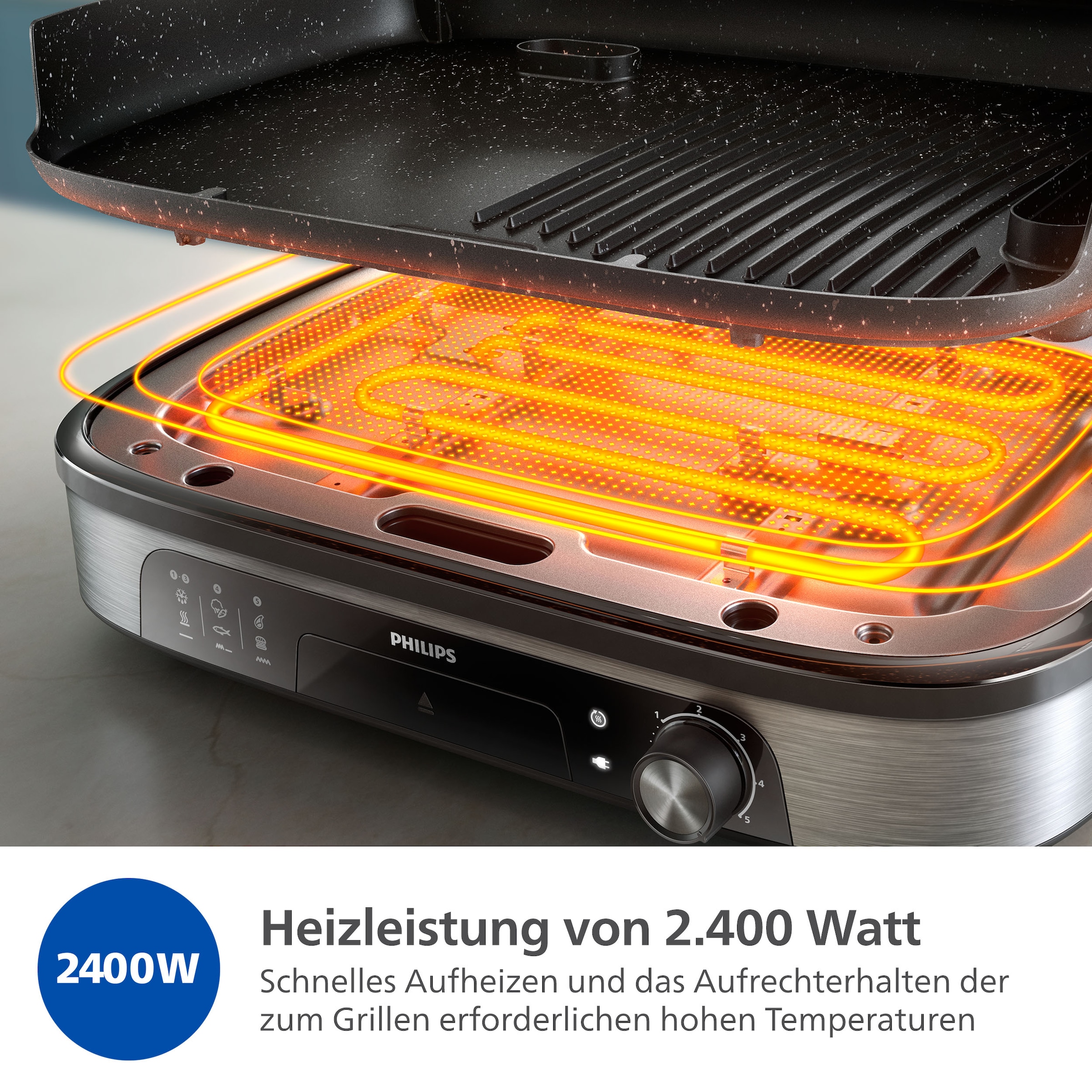Philips Tischgrill »HD6212/90 5000 Series, Smoker und Aromainfusor«, 2400 W, mit einstellbarer Temperatur u. Grillfläche von 1250 cm²