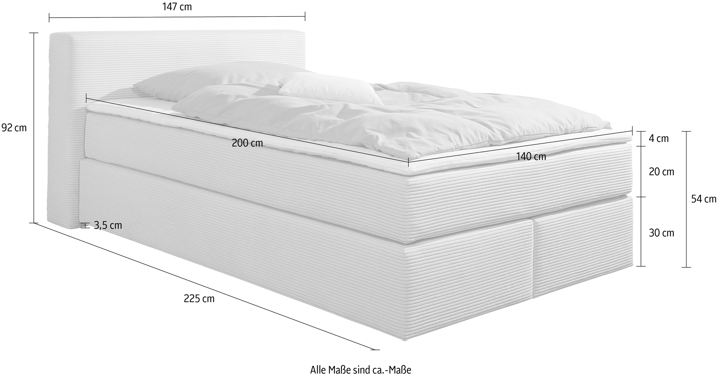 andas Boxspringbett »Åby«, In Cord Bezug, wahlweise mit und ohne Matrazte erhältlich