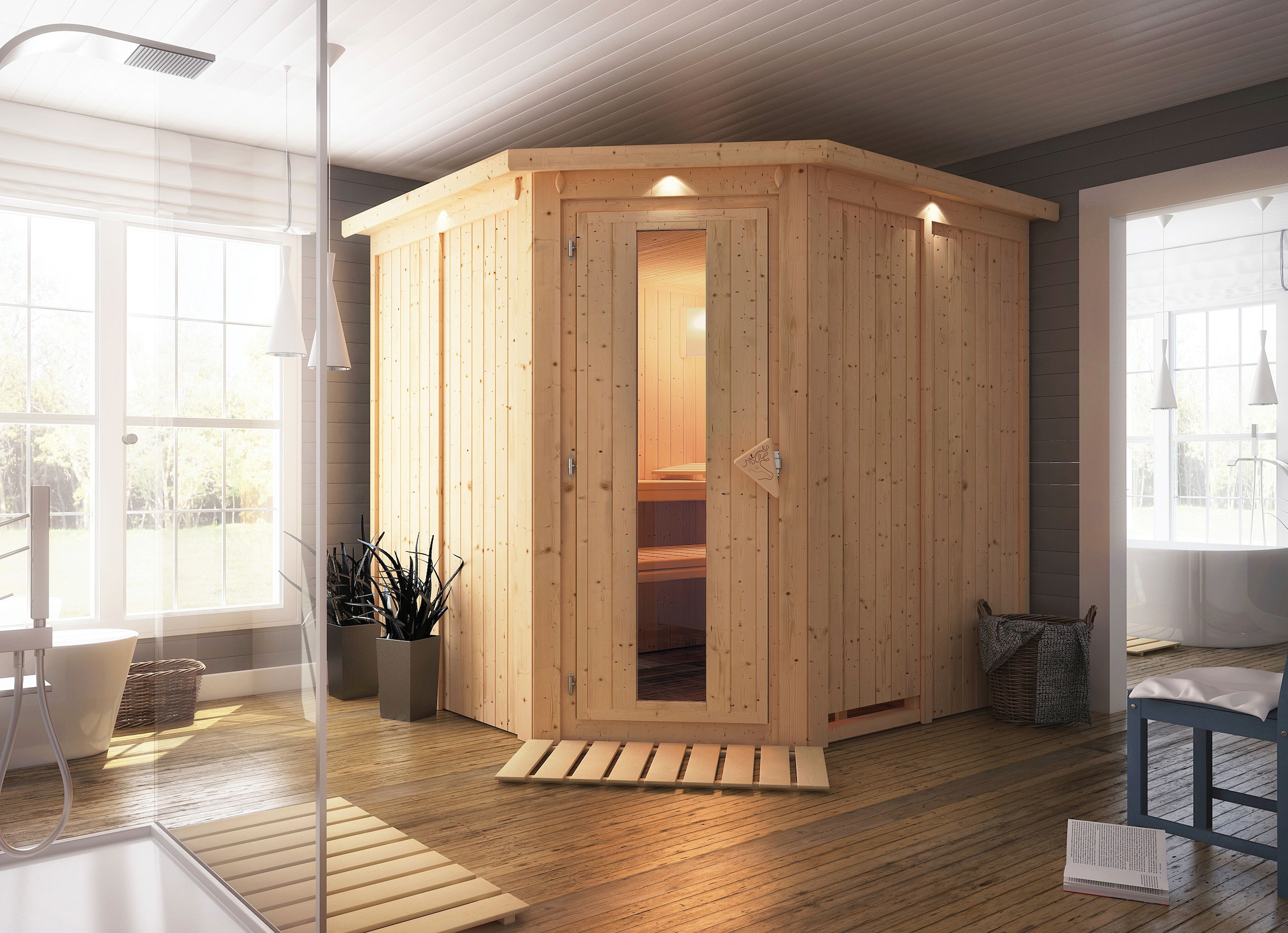 Karibu Sauna »Jarin« Set,  Ofen 9 kW integr. Strg