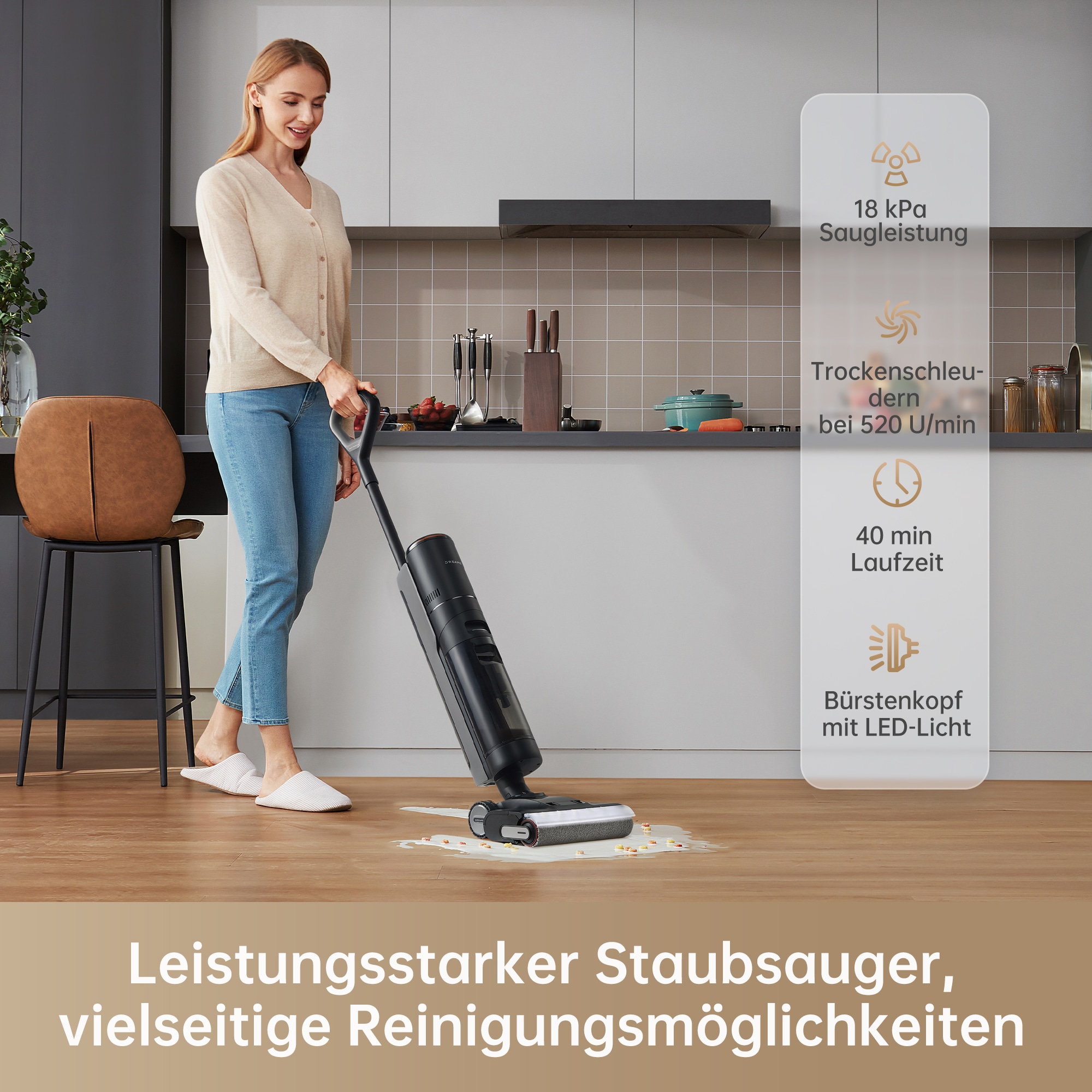 Dreame Nass-Trocken-Akkusauger »H13 Pro, 60 °C Bürstenreinigung, Doppel-Kantenreinigung«, 40 min Laufzeit, Heißlufttrocknung, 18.000-Pa-Saugkraft