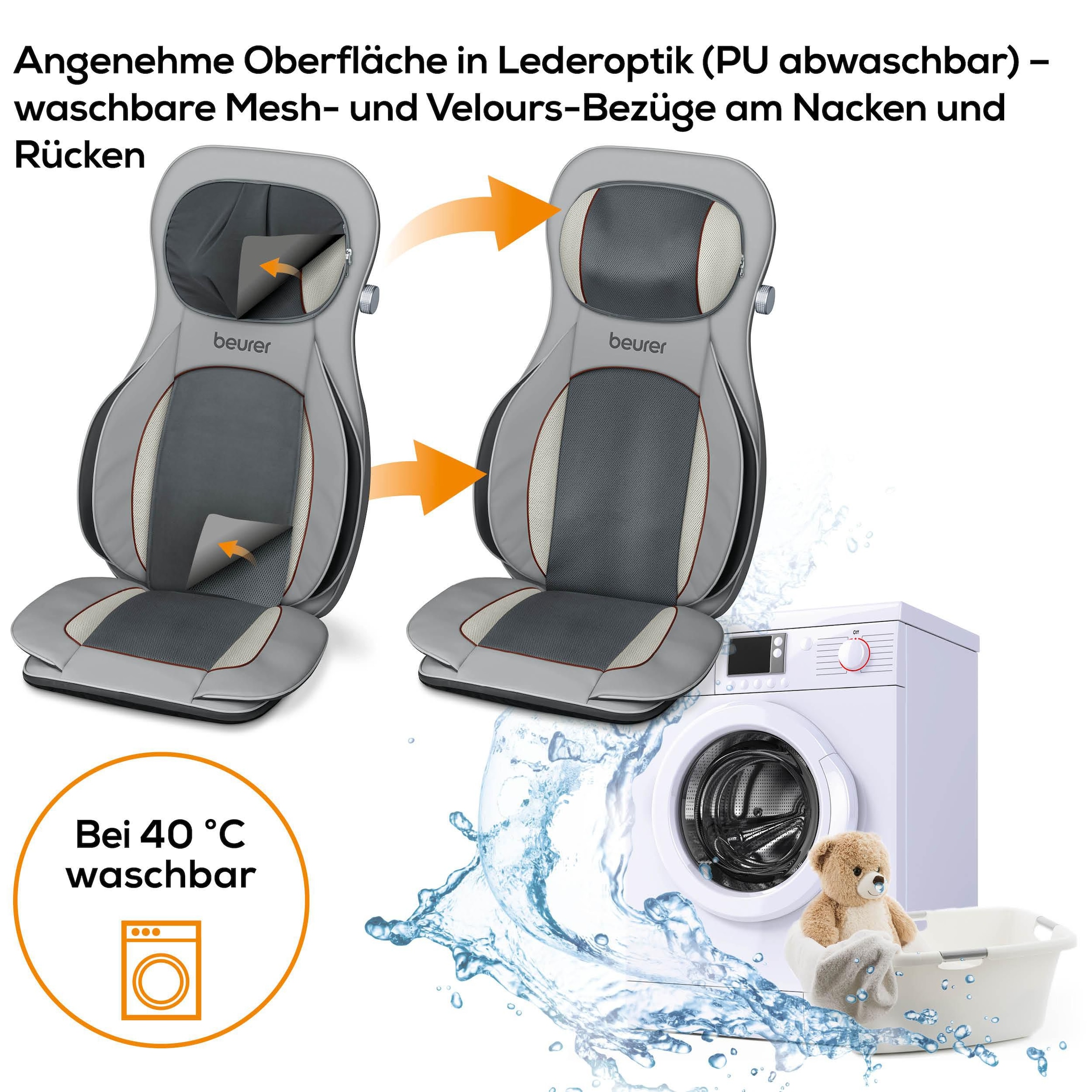 BEURER Shiatsu-Massagesitzauflage »Beurer MG 320 Massagesitzauflage mit zuschaltbarer Wärmefunktion«, 3-in-1: Shiatsu-, Luftkompressions- und punktuelle Massage