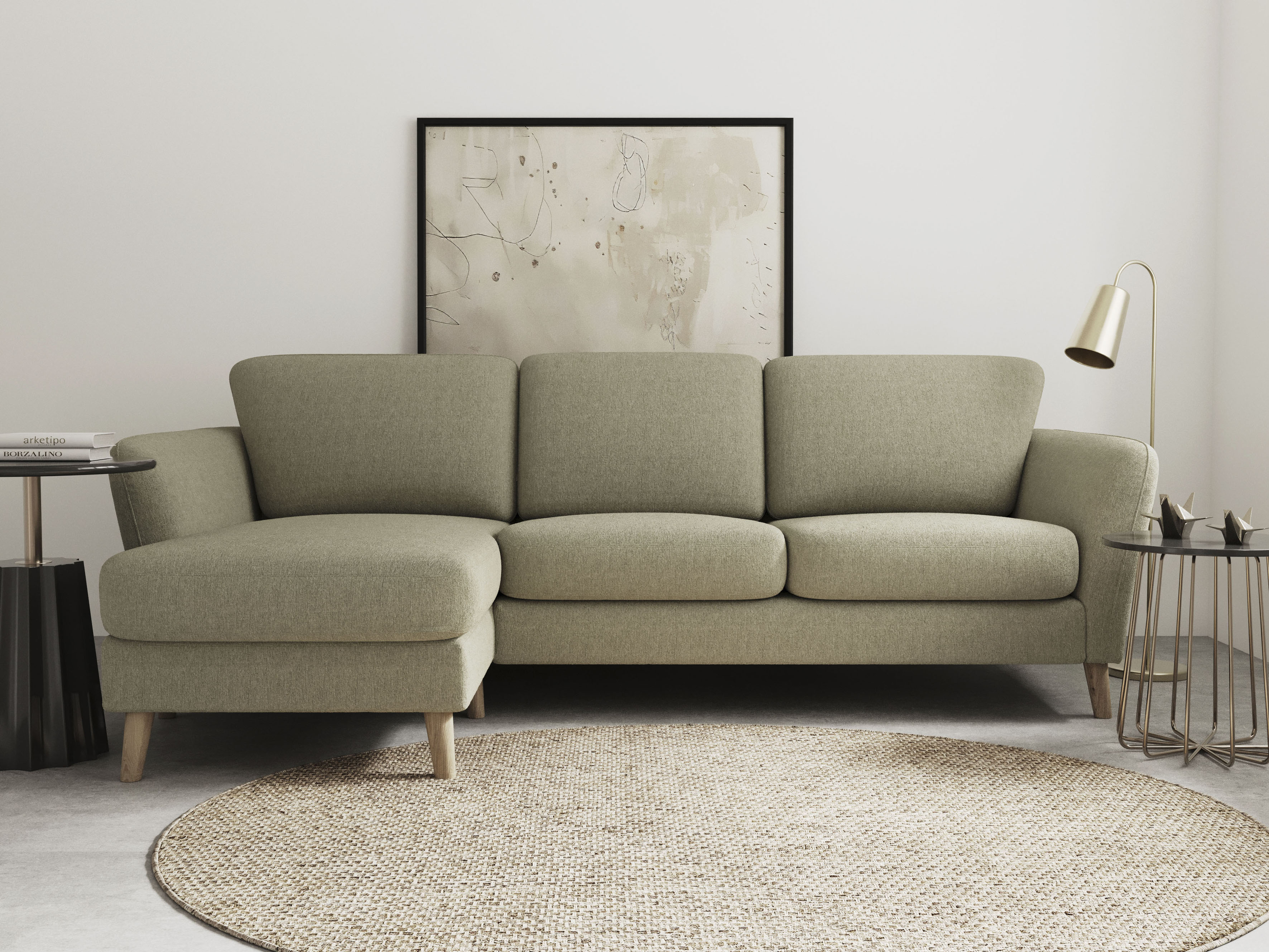OTTO home Ecksofa "MARSEILLE (242/152cm),L-Form, Rec. rechts/links" Massivholzbeine Eiche, Landhausstil, Wellenunterfederung