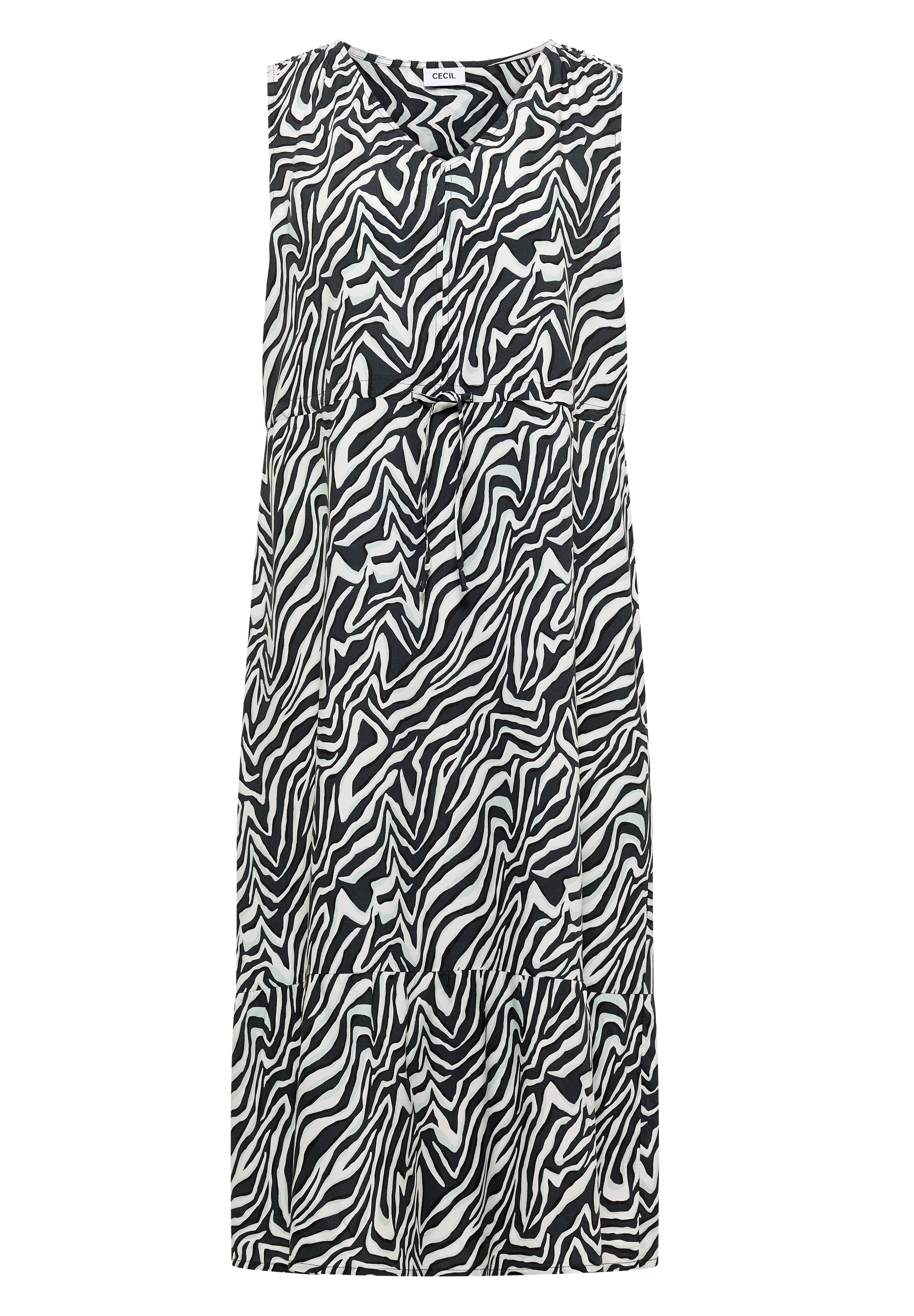 Cecil Midikleid V-Ausschnitt, abstrahierter Zebraprint, V-Ausschnitt, Sommerkleid
