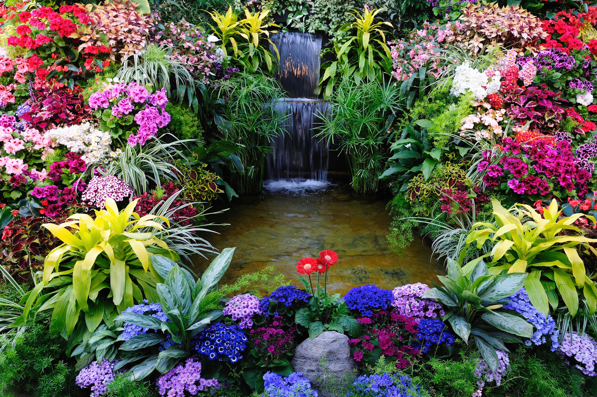 Papermoon Fototapete "BLUMEN LAGUNE WASSERFALL"