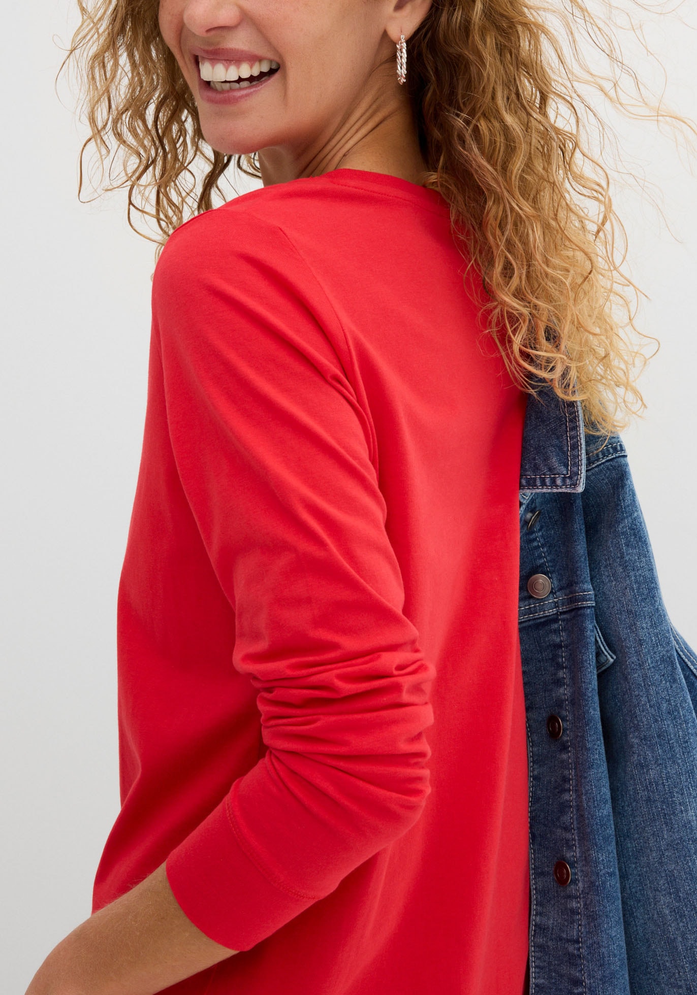 bonprix Longshirt Packung, 5 Langarm, aus reiner Baumwolle, mit abgesetzten Bündchen am Ärmel