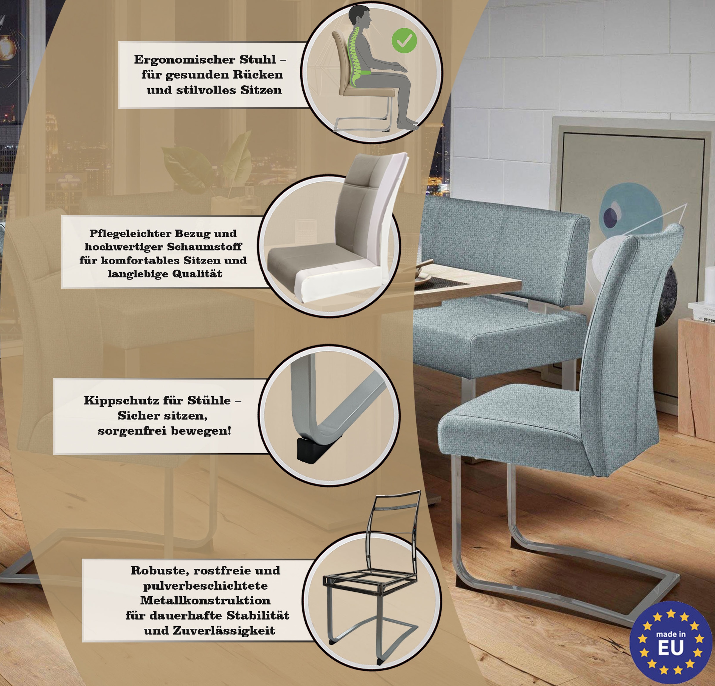 Home affaire Freischwinger »Rab«, (Set), 2 St., Strukturstoff, Bezug in verschiedenen Qualitäten, maximale Belastbarkeit 120 kg