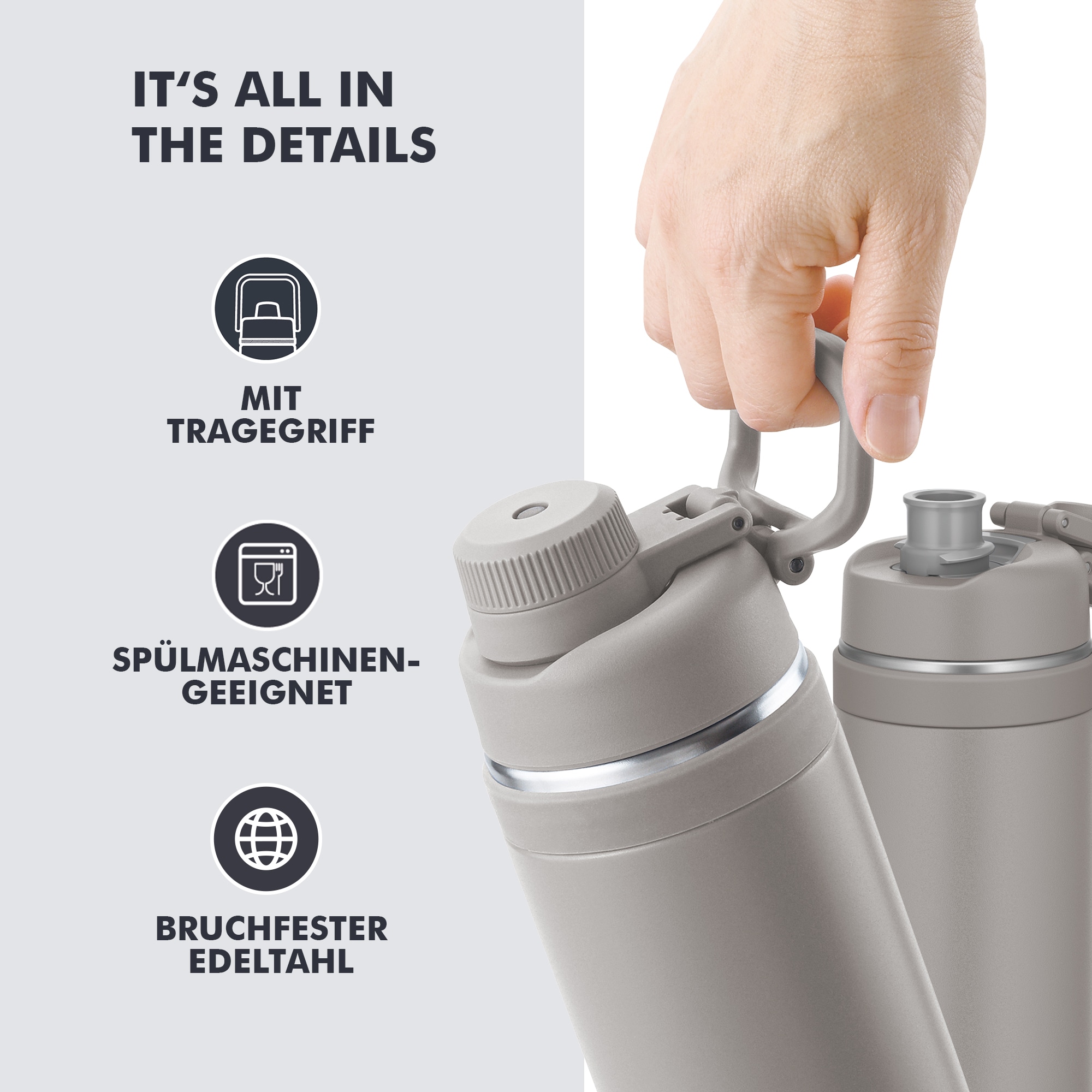 THERMOS Isolierflasche »ULTRALIGHT MAX BOTTLE, doppelwandiger Edelstahl, spülmaschinenfest« 1,50 l, 24h kalt & 12h heiß, mit Tragegriff und Trinköffnung