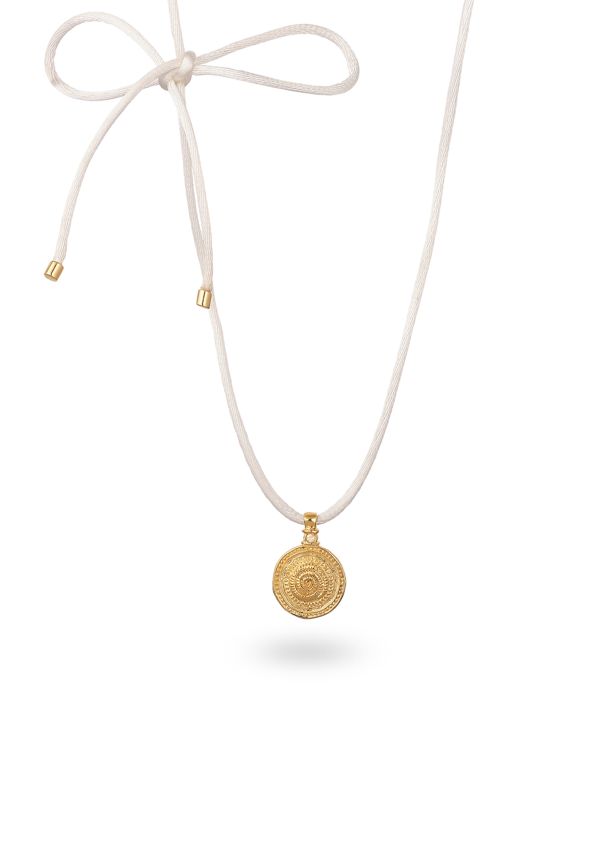 "Kette mit Anhänger HAZE & GLORY ""Halskette Satin mit Muschel Anhänger Mondstein 925 Silber vergoldet"" Gr. 60, gold, Halsketten, Damen, Silber 925