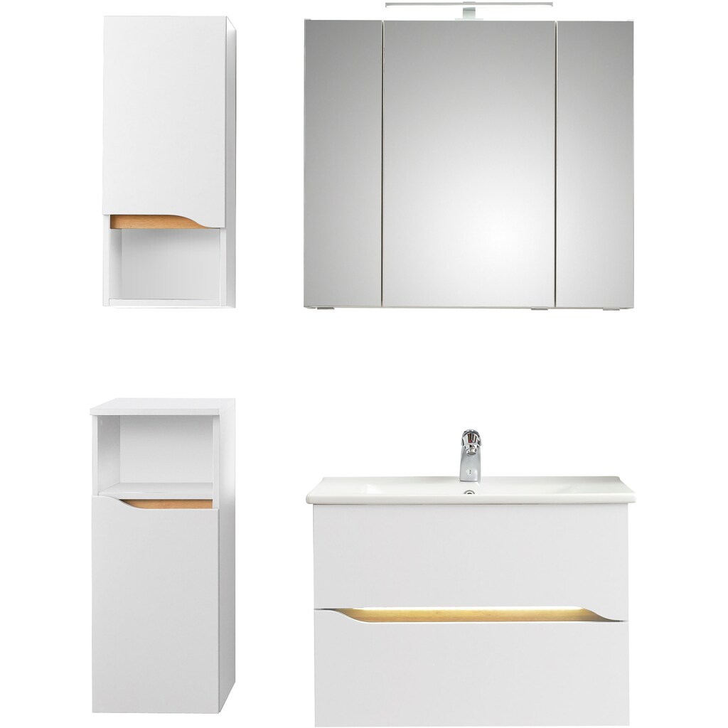 Saphir Badmöbel-Set »Quickset 4-teilig, Keramik-Waschtisch und LED-Spiegelschrank«, (6 St.)