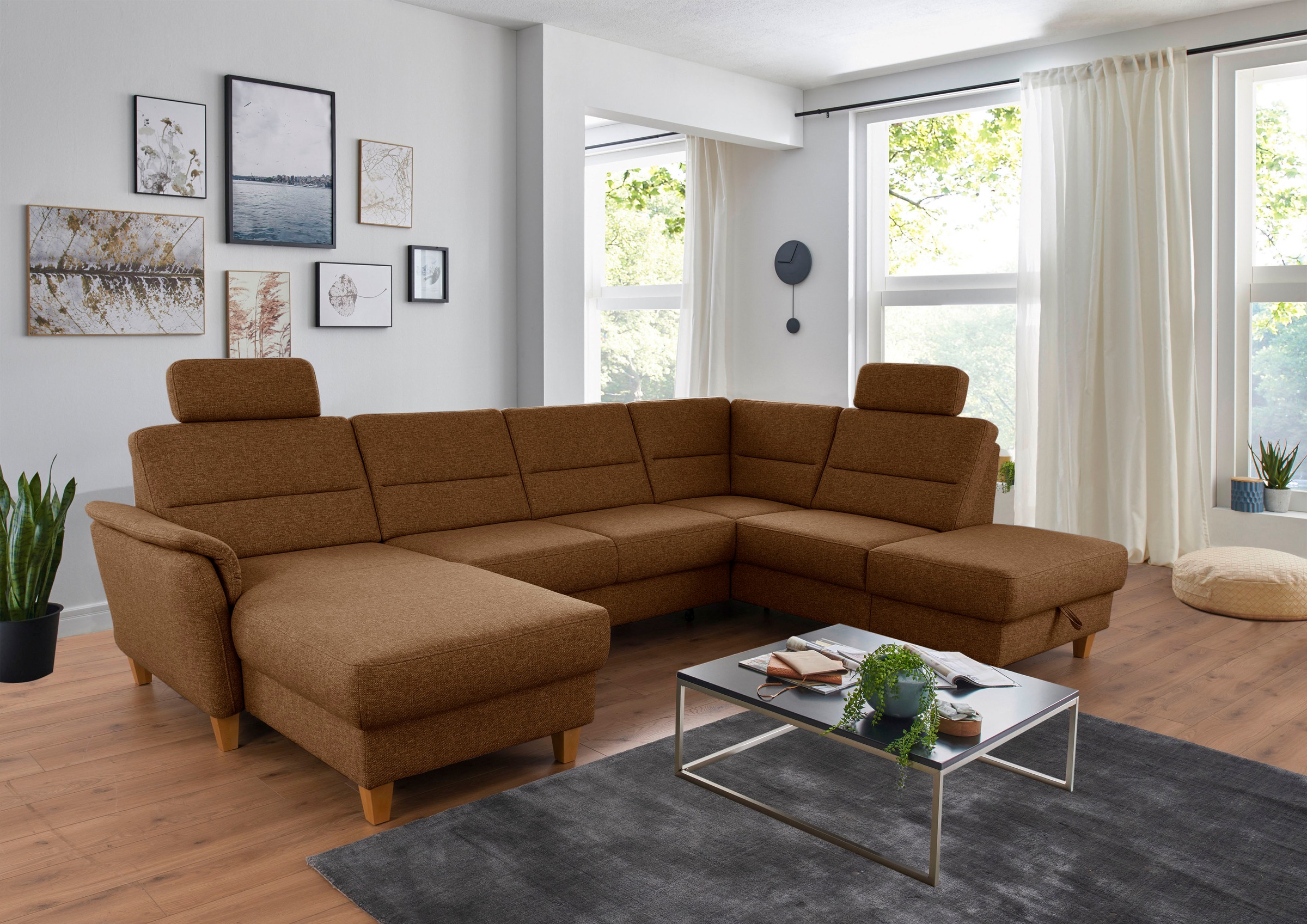 Home Affaire Palmera U-Shape Sectional Sofa Brass 308cm