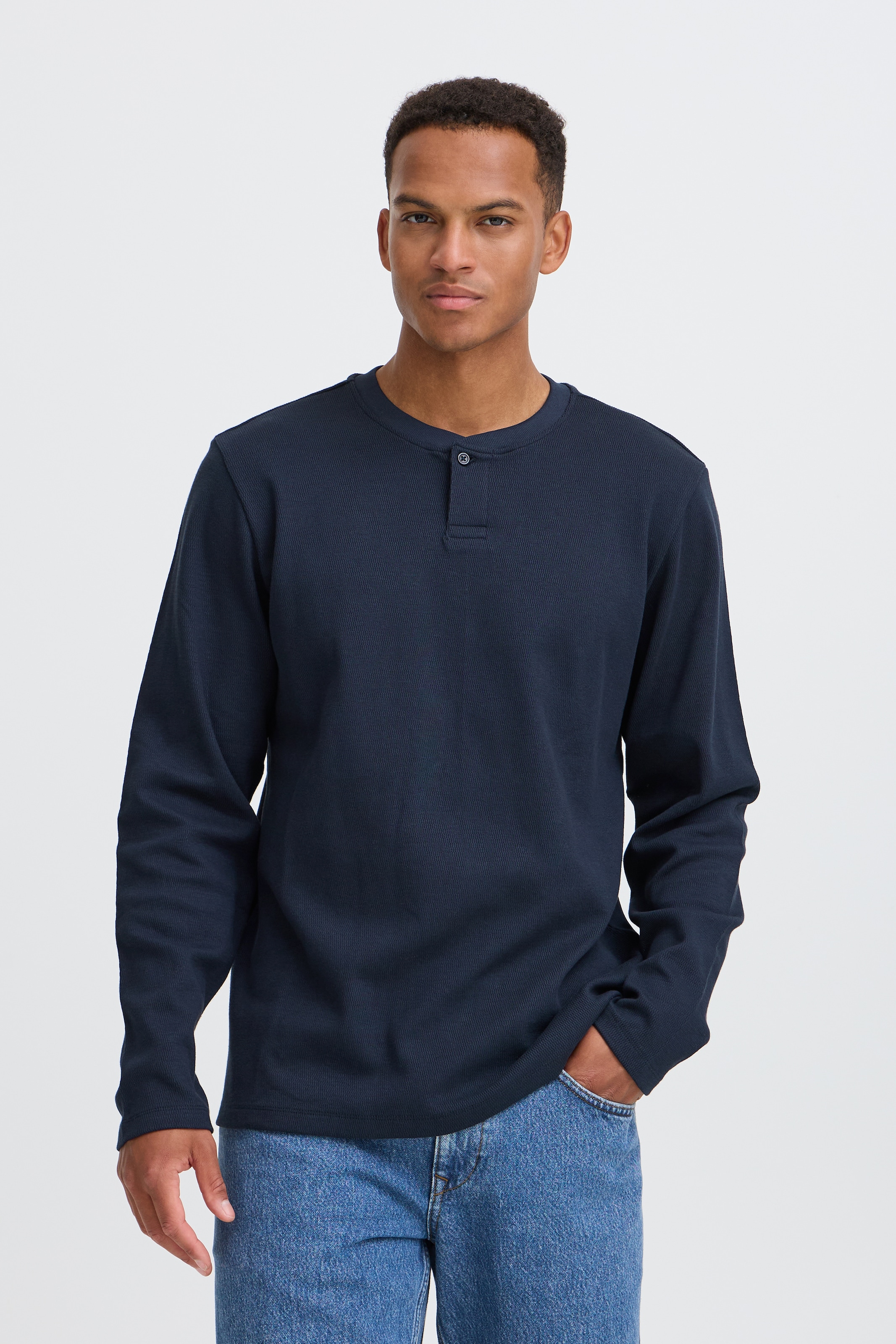 Blend Langarmshirt "BHLEWIS L/S STRUCTURE GD TEE" Baumwollmischung, regular fit
