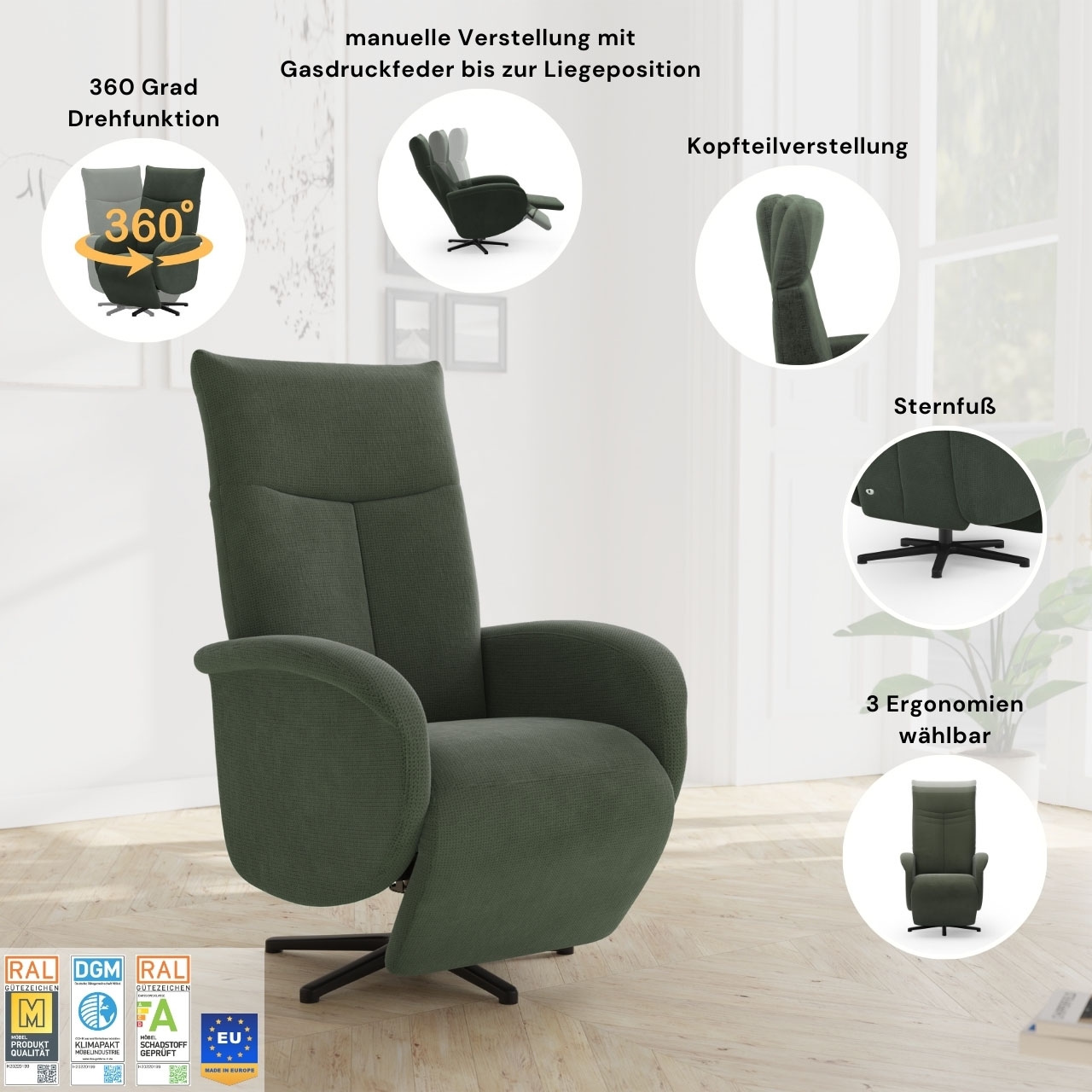 sit&more TV-Sessel »Juma, inkl. Drehfunktion & Kopfteilverstellung«, Höhe Armlehne 64 cm, wahlweise mit Aufstehhilfe, 2 Motoren und Akku