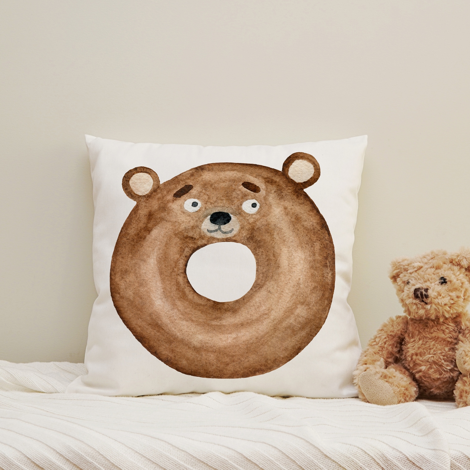 queence Dekokissen "Bären Donut" Kissenhülle mit HD Premium Druck, geruchsneutral, 40x40cm