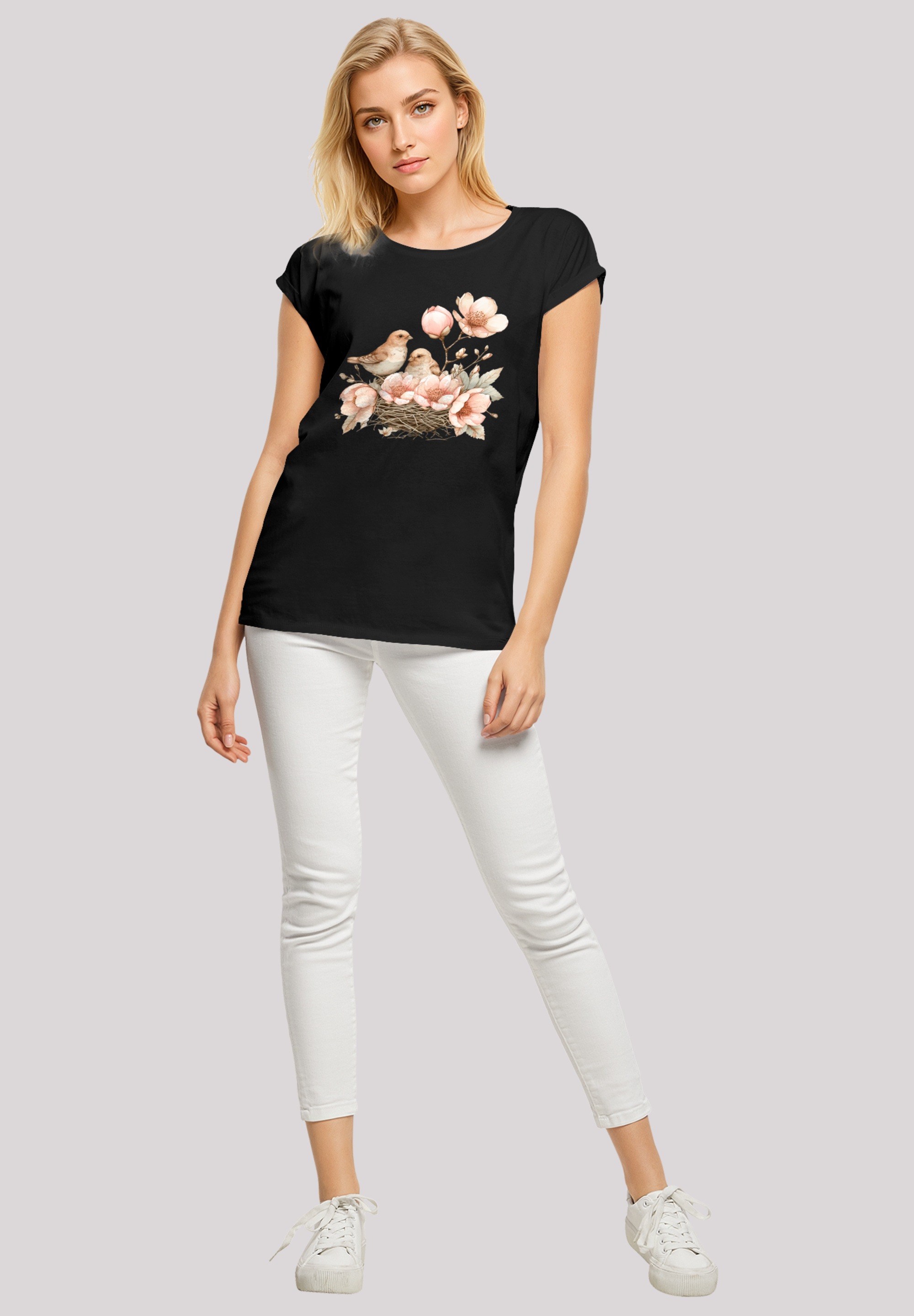 F4NT4STIC T-Shirt »Vogelnest Blumen«, Premium Qualität