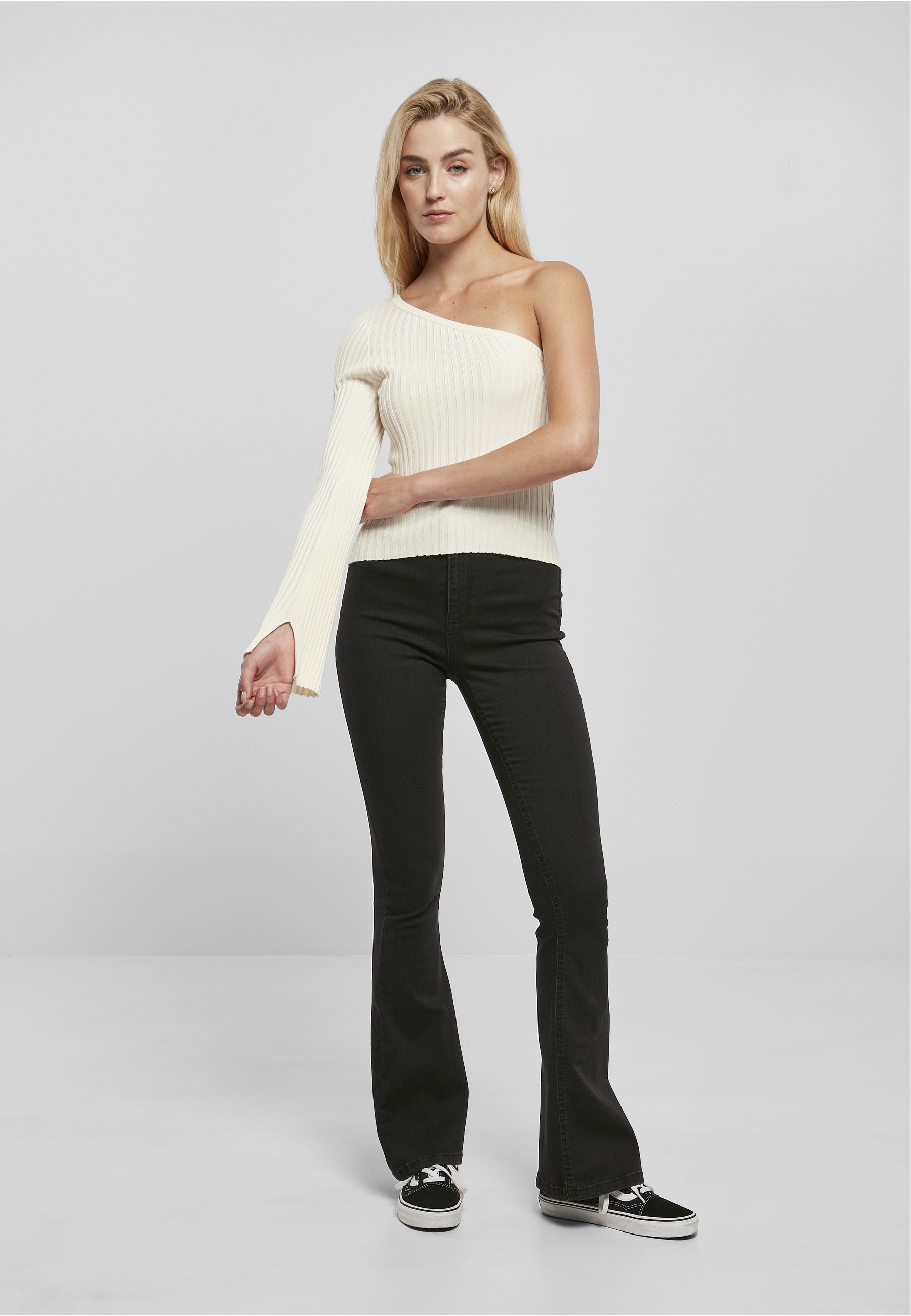 URBAN CLASSICS Fleecepullover »Urban Classics Damen Ladies Short Rib Knit One Sleeve Sweater«, 1 Stk.
