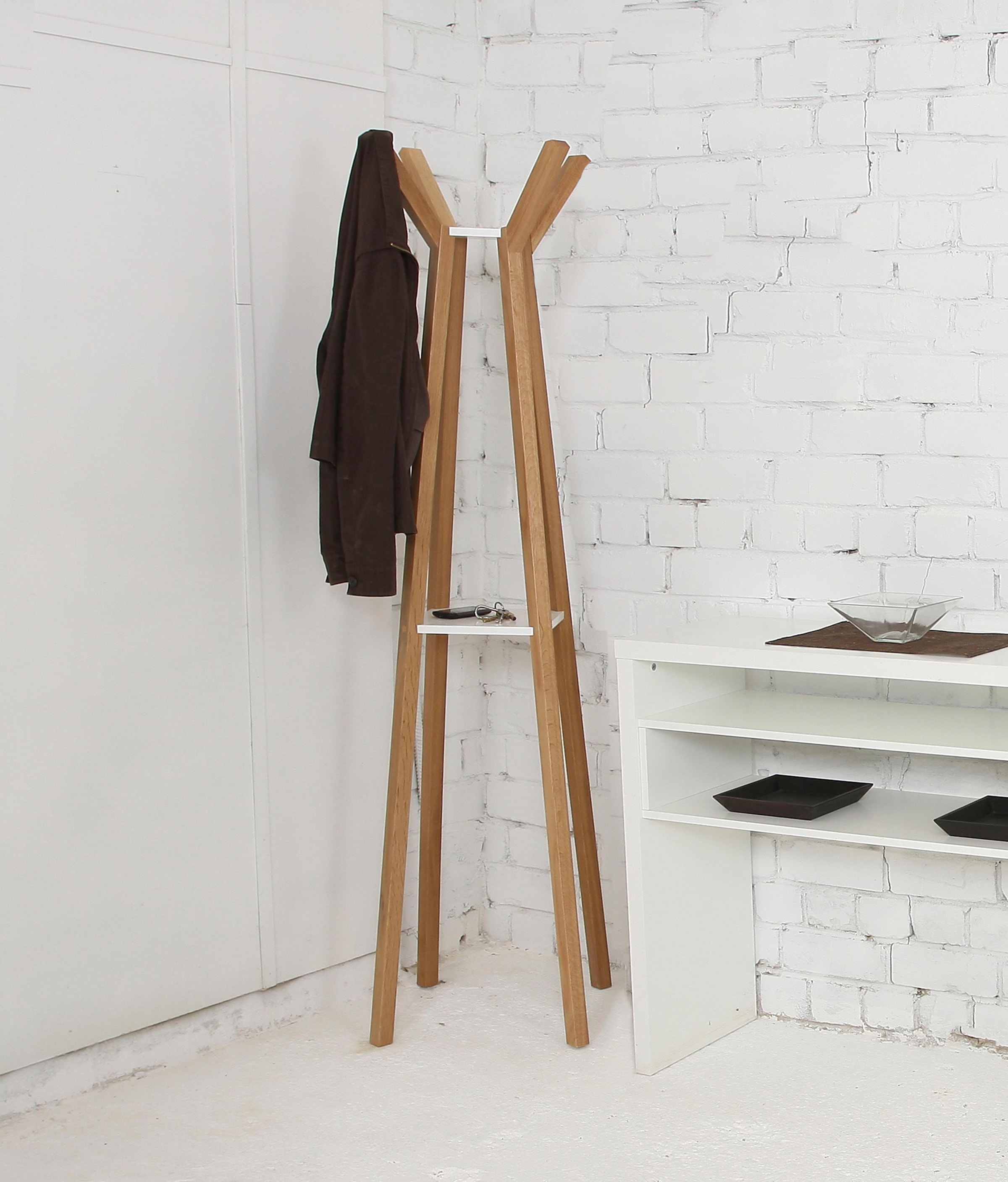 Woodman Garderobe "Monti, Garderobenständer, Kleiderständer" im skandinavian Design, aus massiver Eiche, mit 4 Haken, FSC