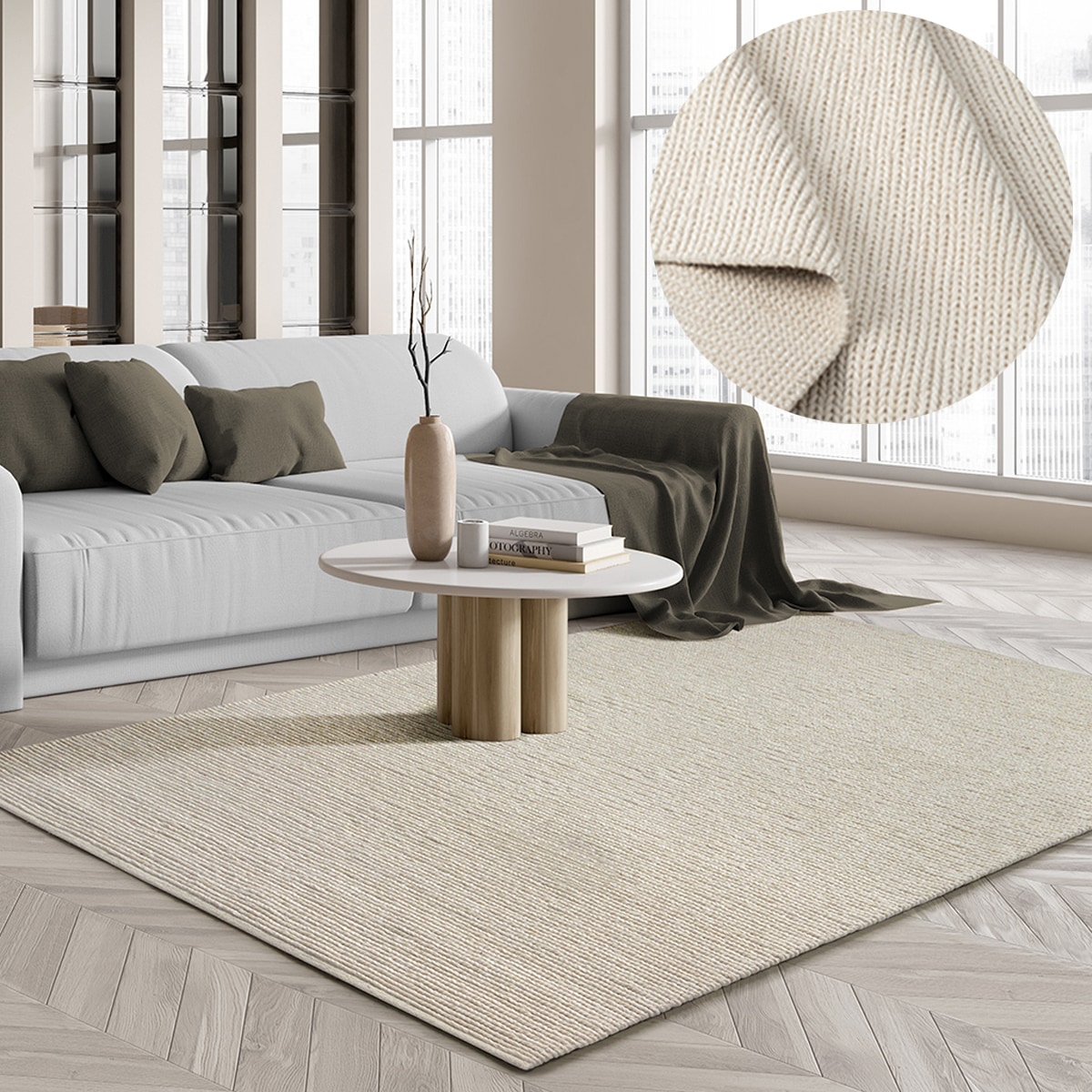 The Carpet Teppich "Premium Wool" Rechteckig Wool Handweb-Teppich Naturfaser Wollteppich