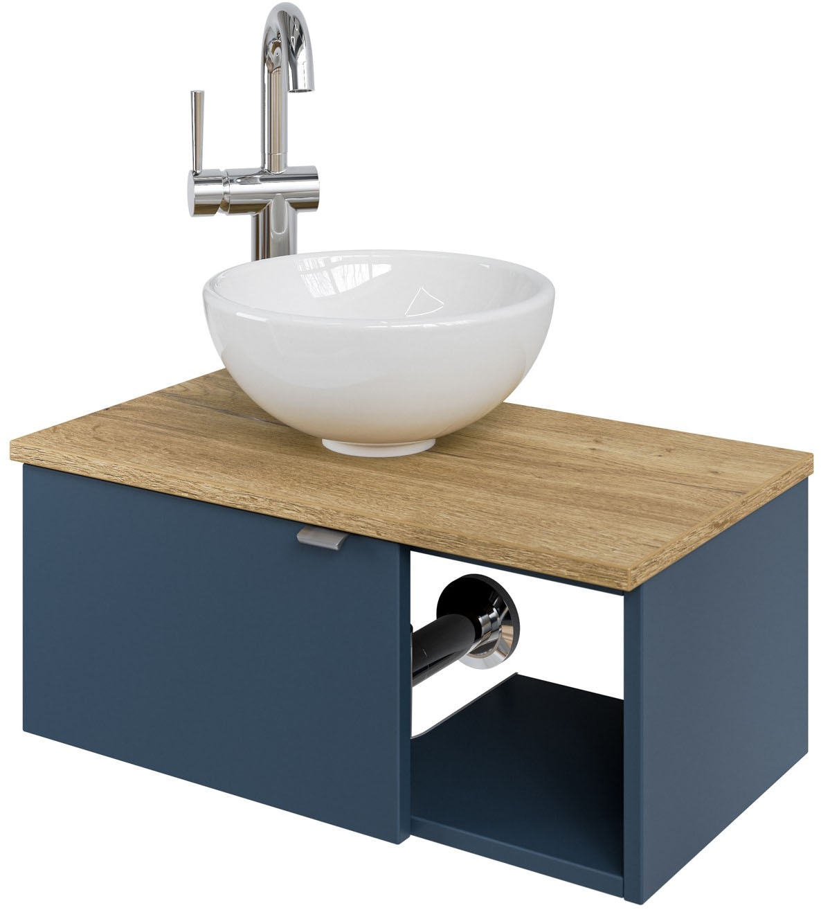 Saphir Waschtisch "Serie 6915 Waschschale mit Unterschrank für Gästebad, Gäste WC", 61 cm mit Keramik-Aufsatzbecken, 1 T